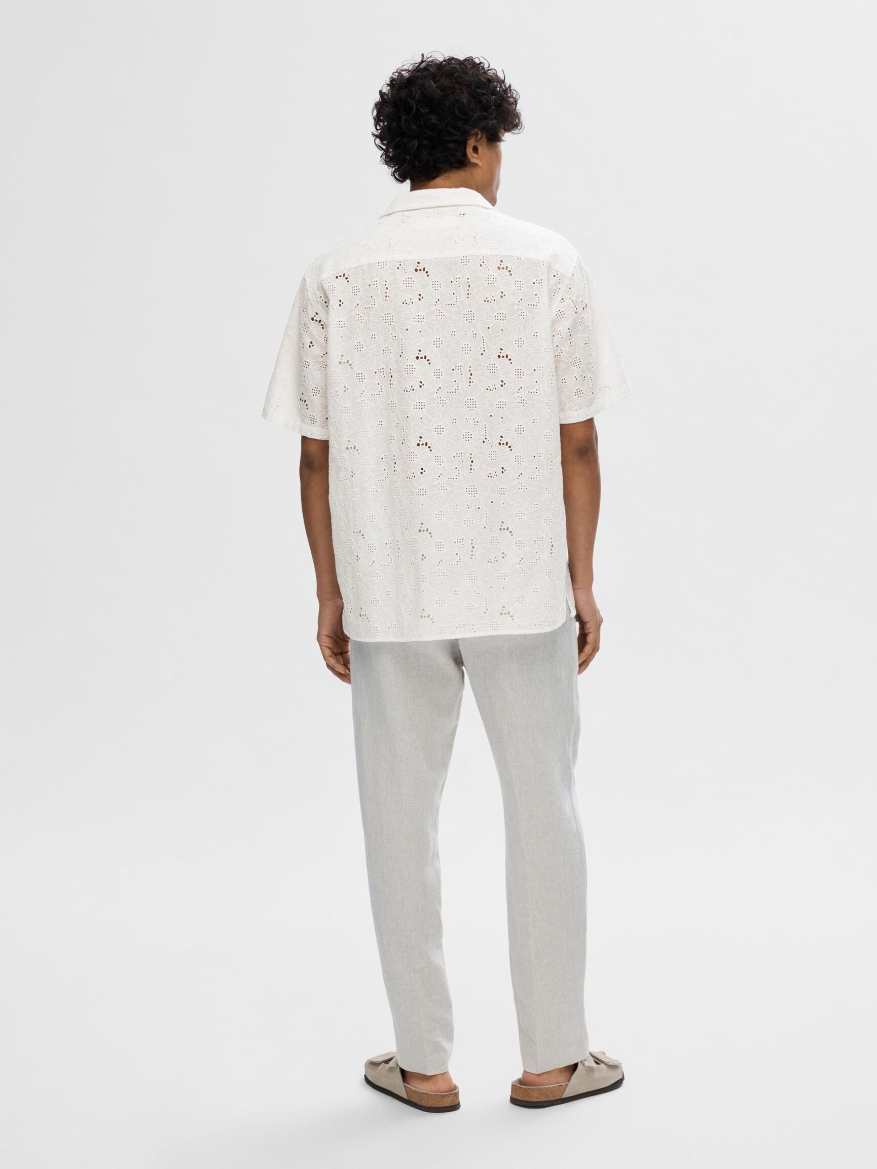 BRODERIE ANGLAISE OVERHEMD MET KORTE MOUWEN, Bright White, highres