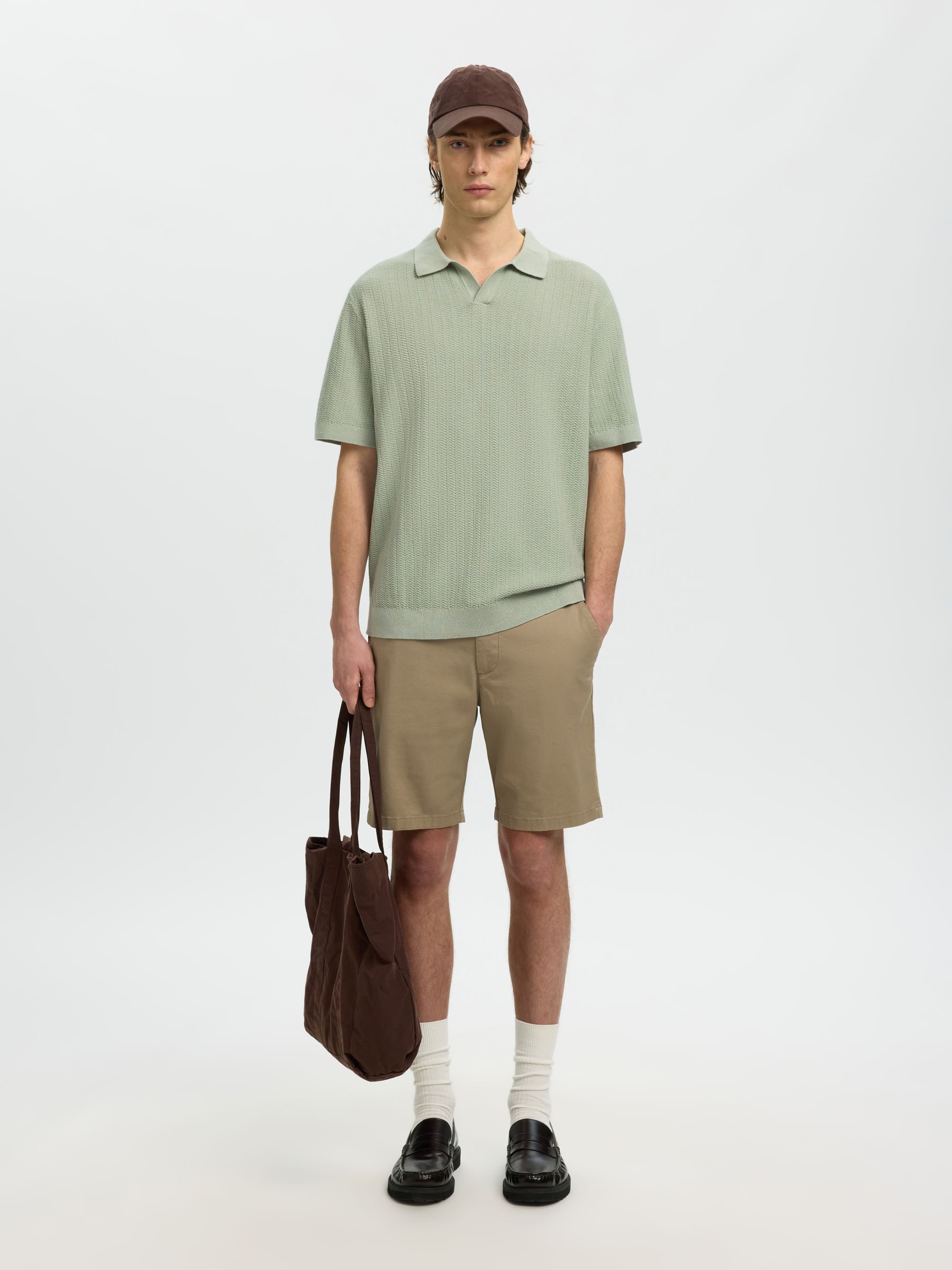 LINEN BLEND POLO SHIRT, Aqua Gray, highres