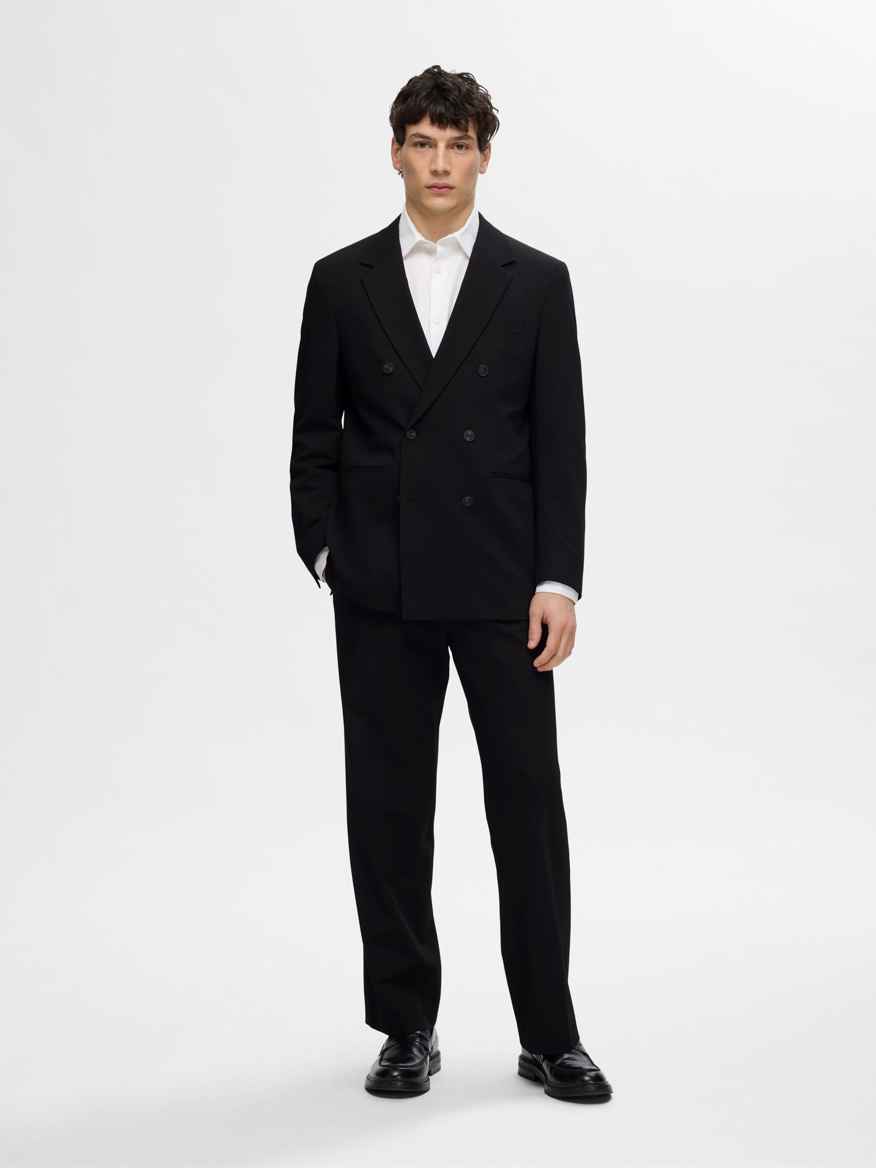 RELAXED FIT DOUBLE-BREASTED BLAZER, Black, highres