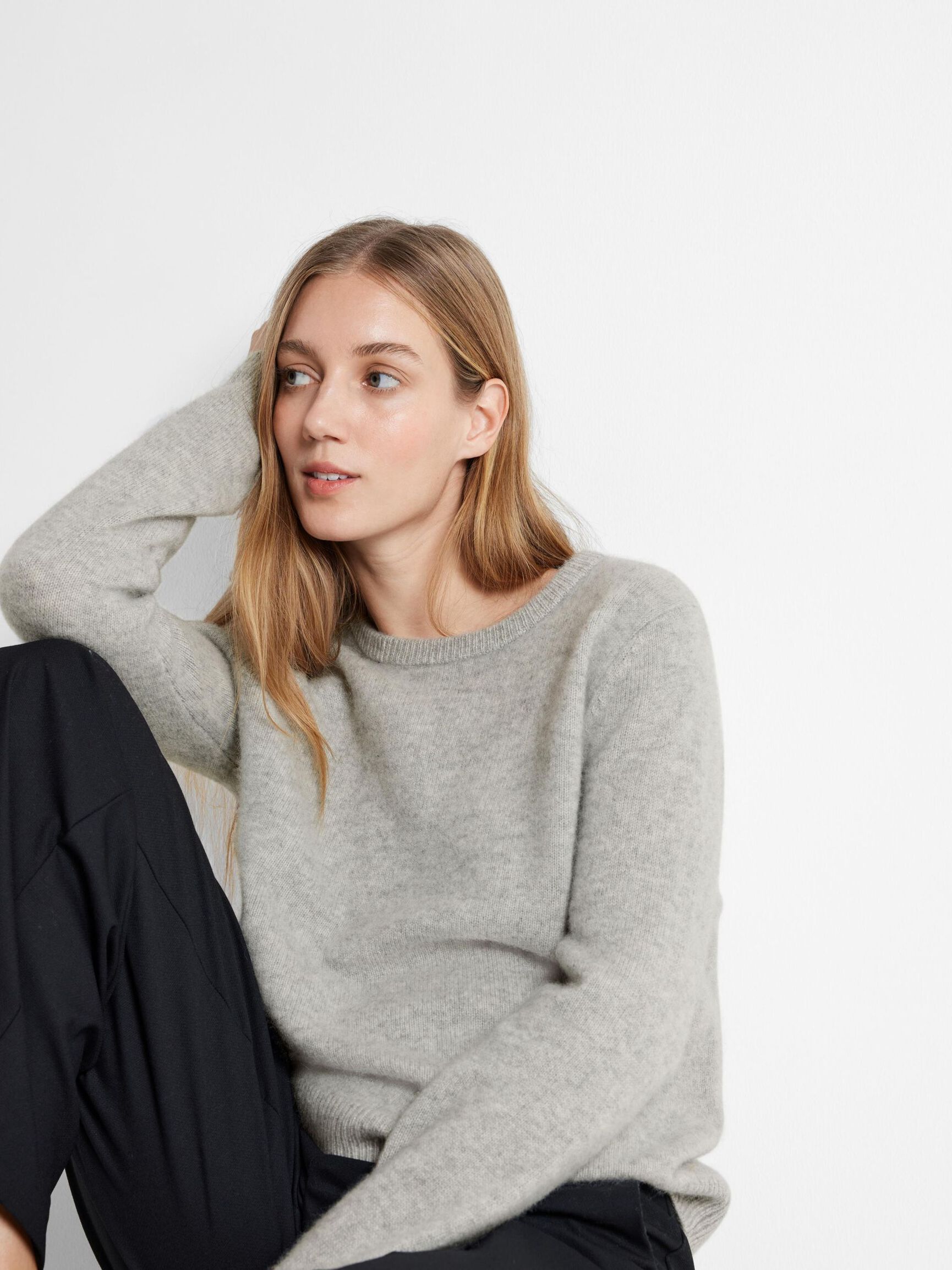 100% CASHMERE JUMPER, Light Grey Melange, highres