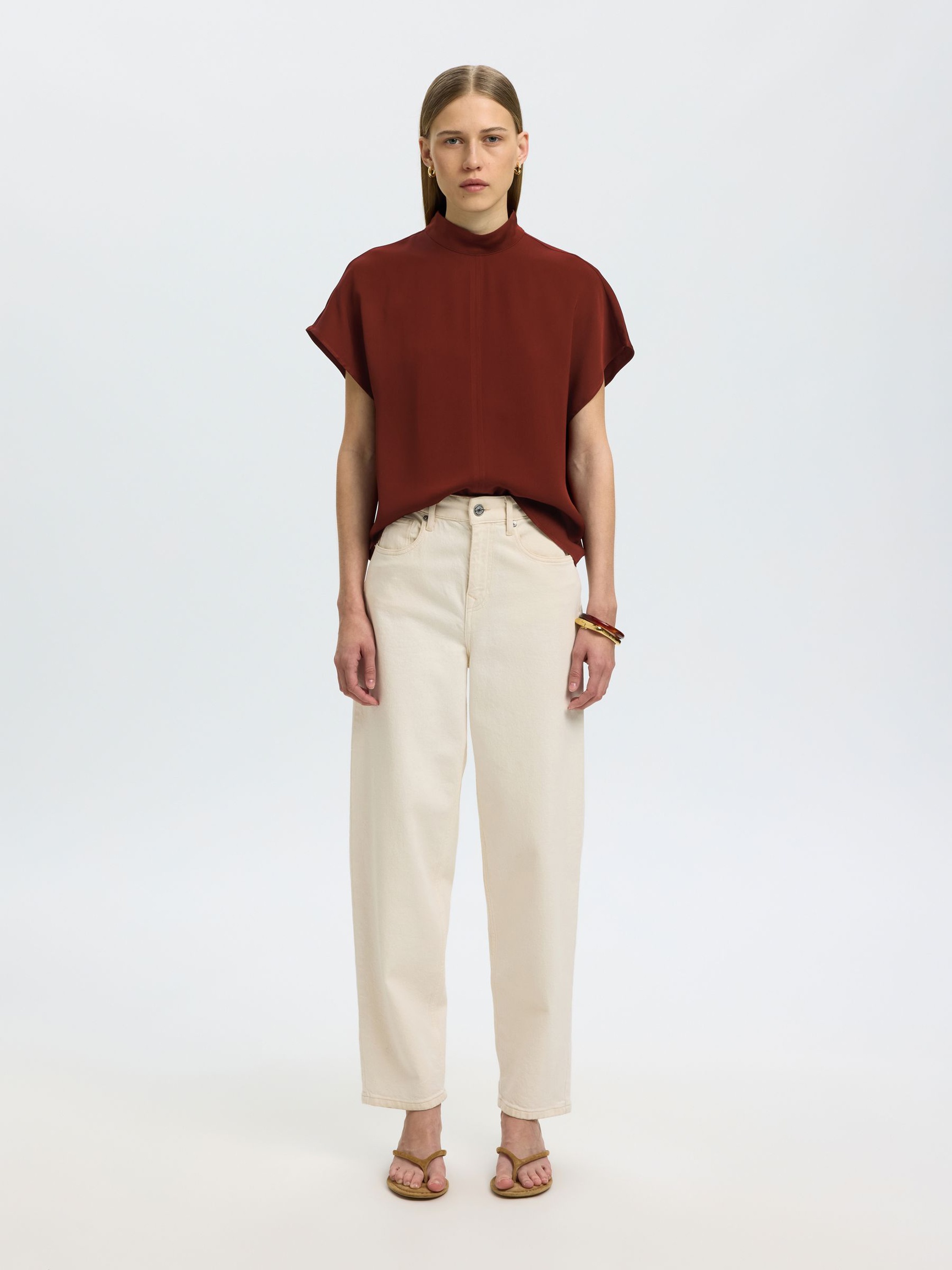 VISCOSE SHORT SLEEVED TOP, Cherry Mahogany, highres