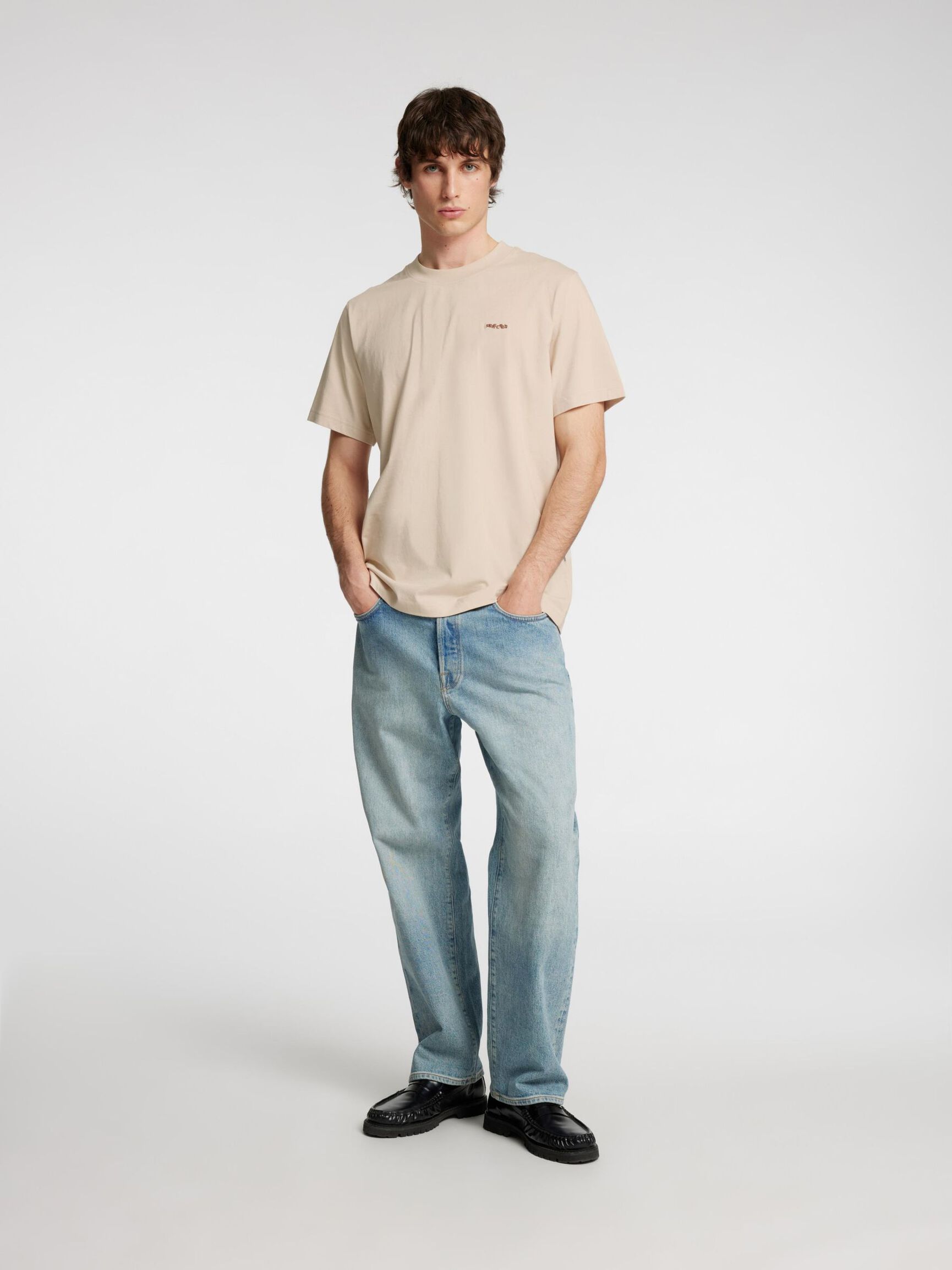 EMBROIDERED T-SHIRT, Oatmeal, highres