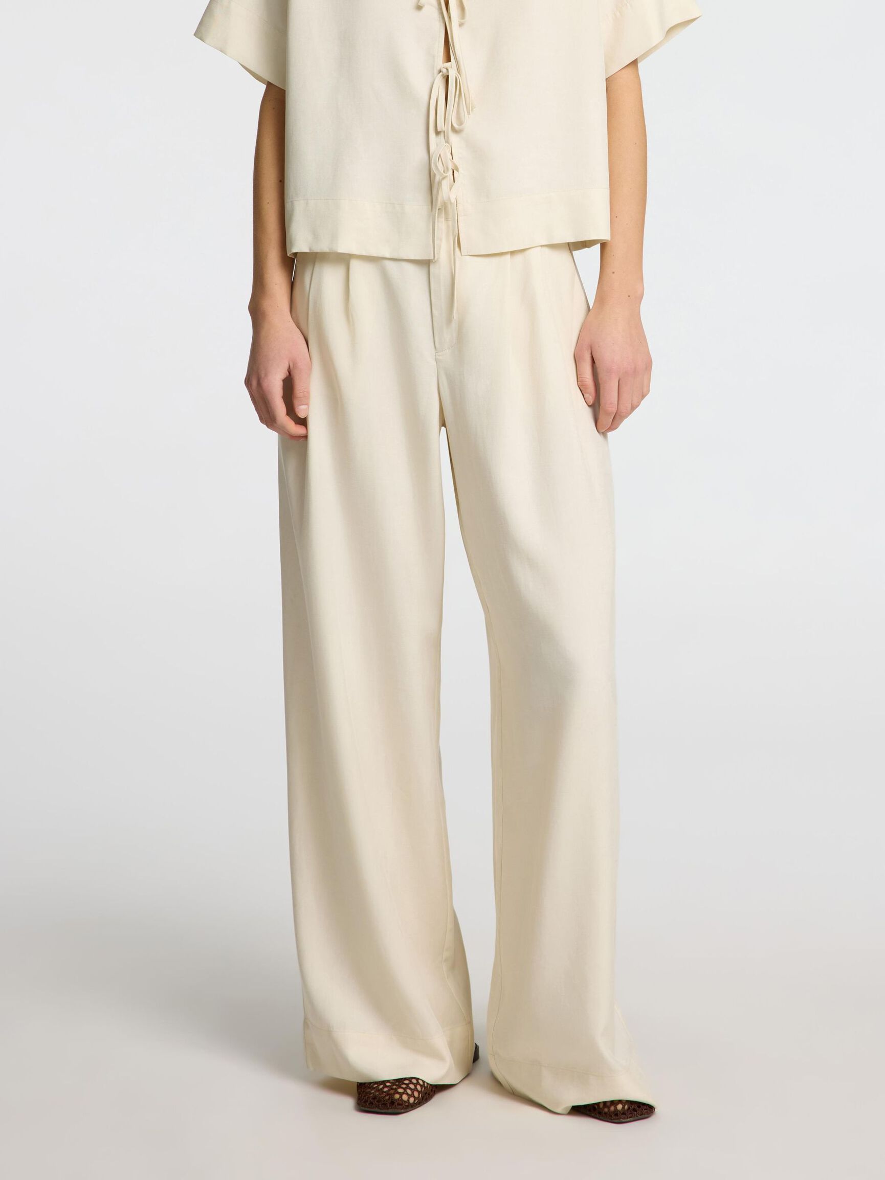 MID WAIST WIDE-LEG TROUSERS, Birch, highres