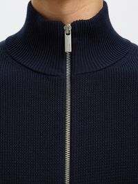 ZIPPED HIGH NECK KNITTED CARDIGAN, Sky Captain, highres