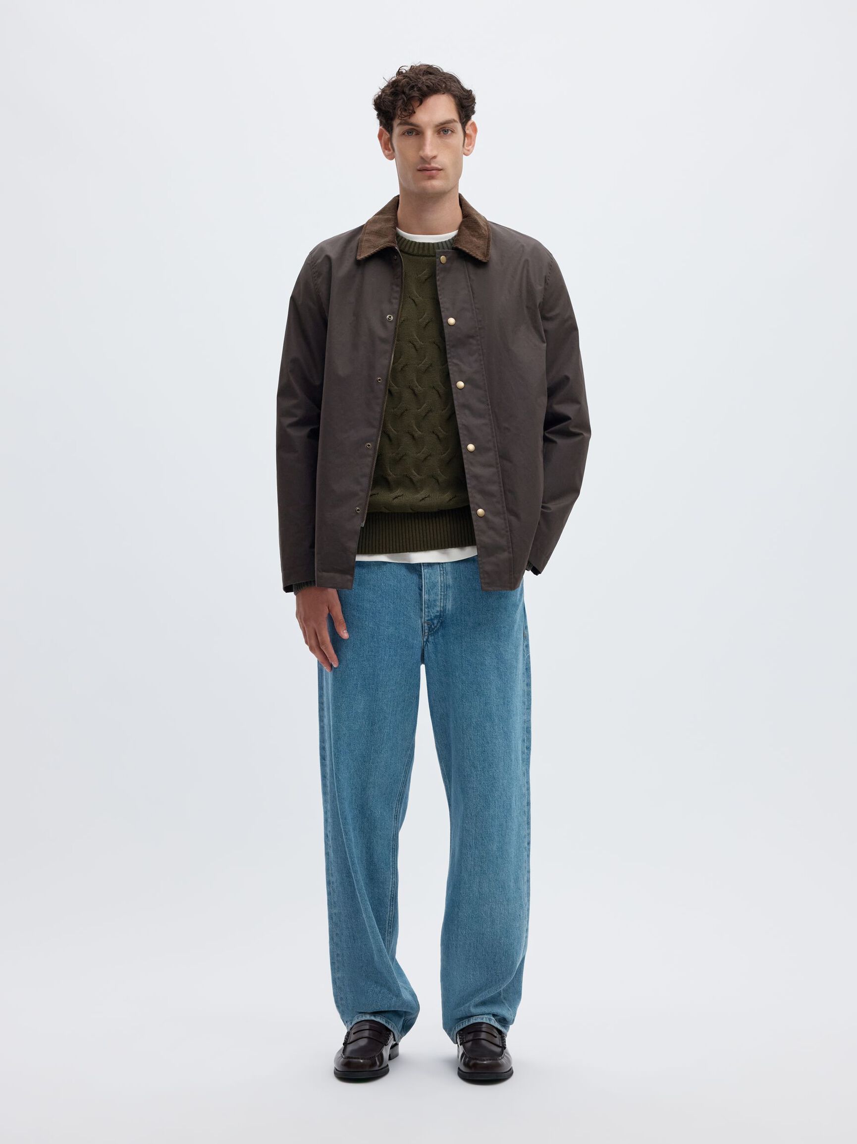 CABLE KNIT CREWNECK JUMPER, Forest Night, highres