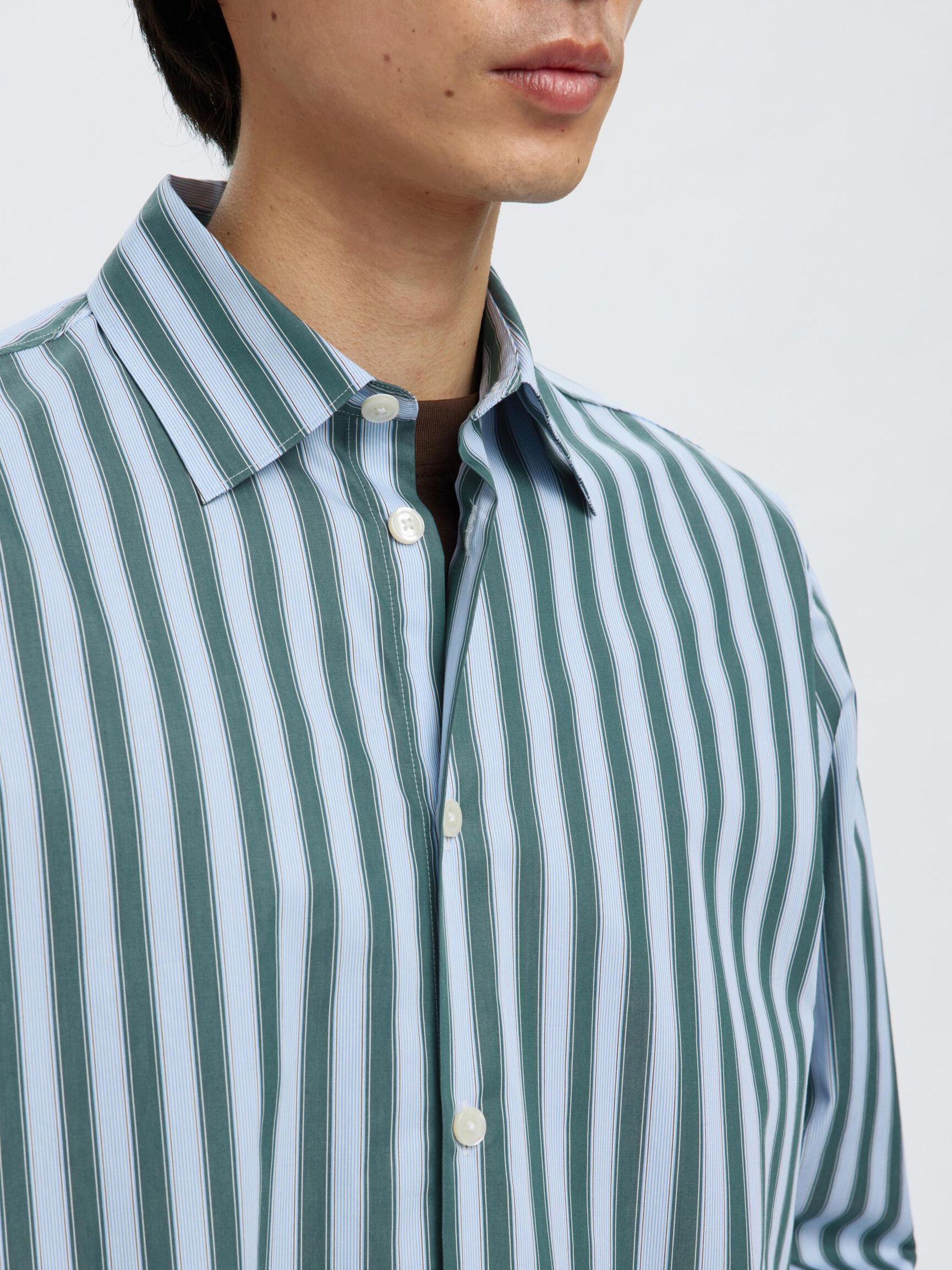 RELAXED FIT STRIPED SHIRT, Dark Green, highres