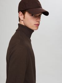 LONG-SLEEVED ROLL NECK PULLOVER, Chocolate Torte, highres