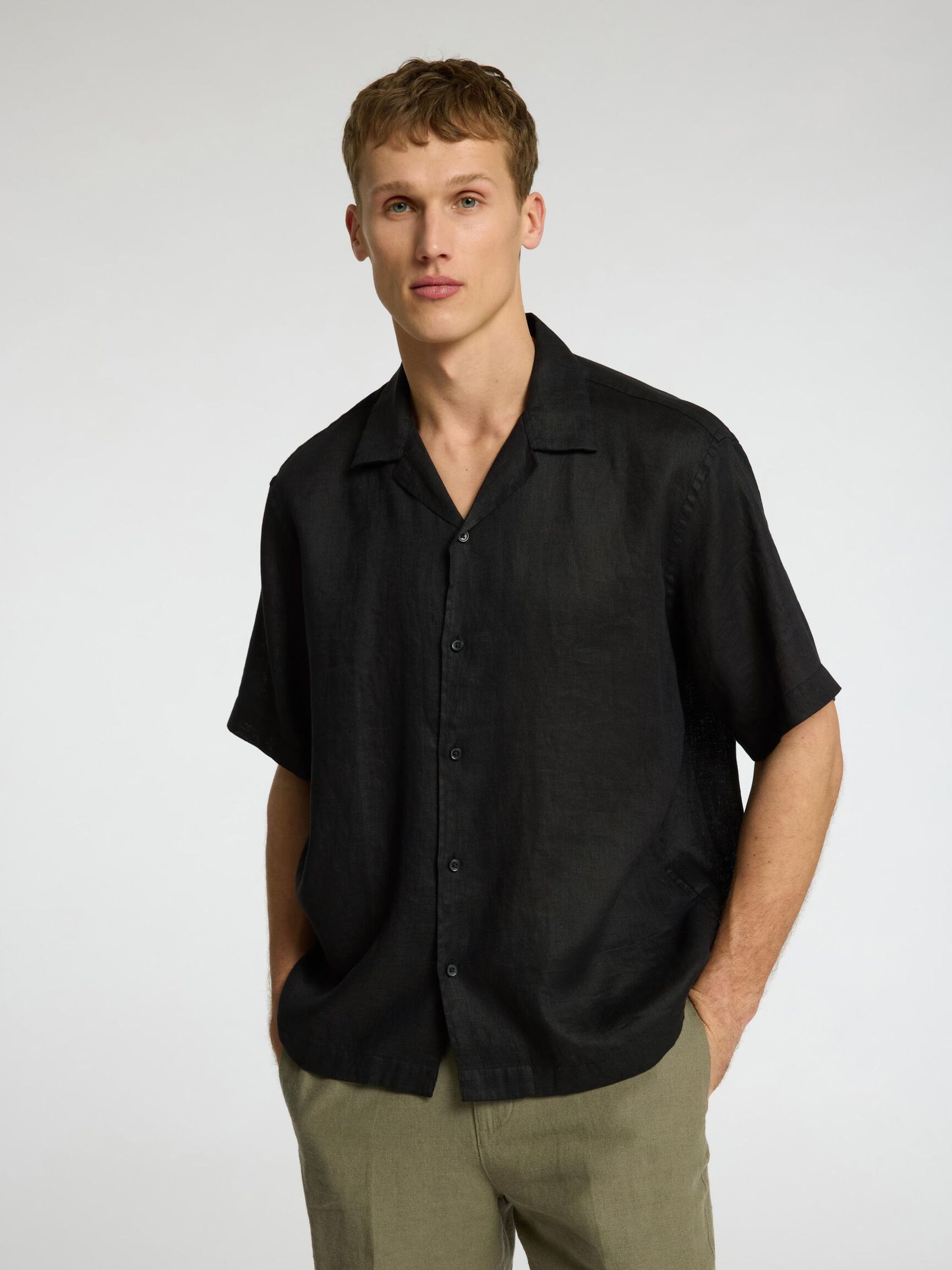 CAMICIA A MANICHE CORTE, Black, highres