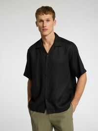 100% LINNEN OVERHEMD MET KORTE MOUWEN, Black, highres