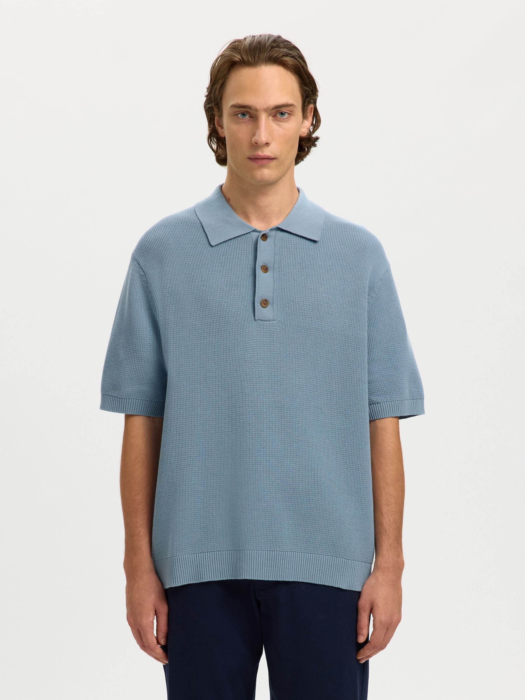 COUPE DÉCONTRACTÉE POLO EN MAILLE, Dusty Blue, highres