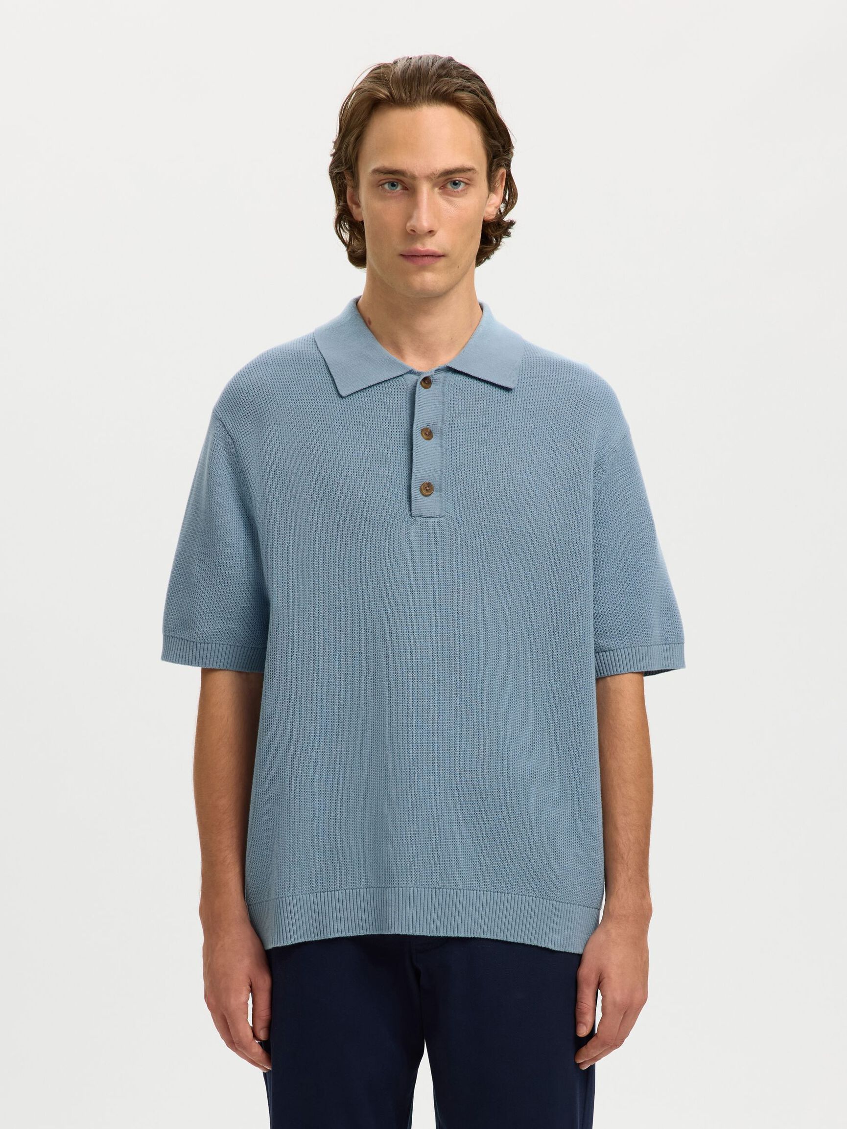 COUPE DÉCONTRACTÉE POLO EN MAILLE, Dusty Blue, highres