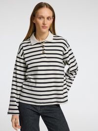 STRIPED  LONG-SLEEVED POLO, Snow White, highres