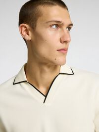 COTTON BLEND SPLIT NECK POLO SHIRT, Egret, highres
