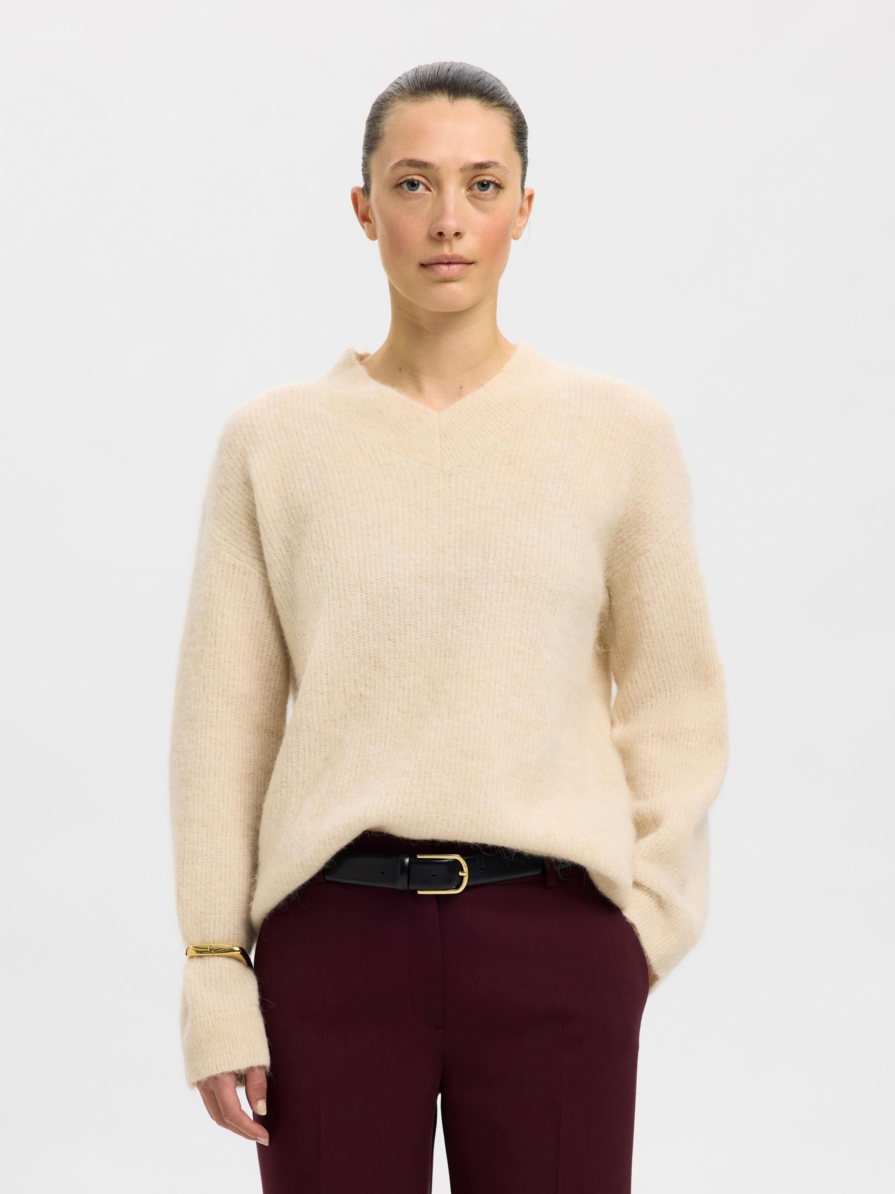 WOOL BLEND KNITTED PULLOVER, Birch, highres