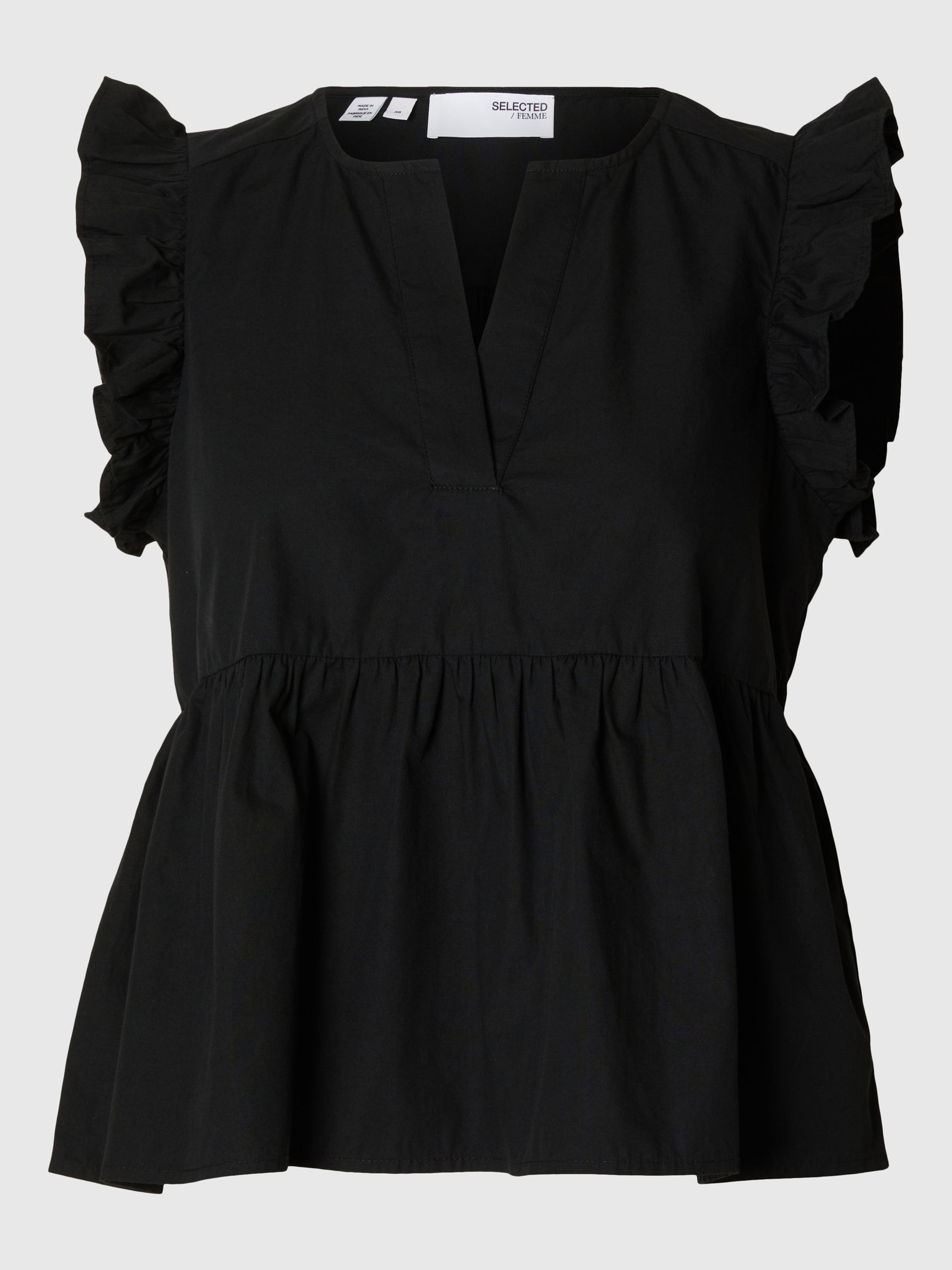 RUFFLED TOP, Black, highres