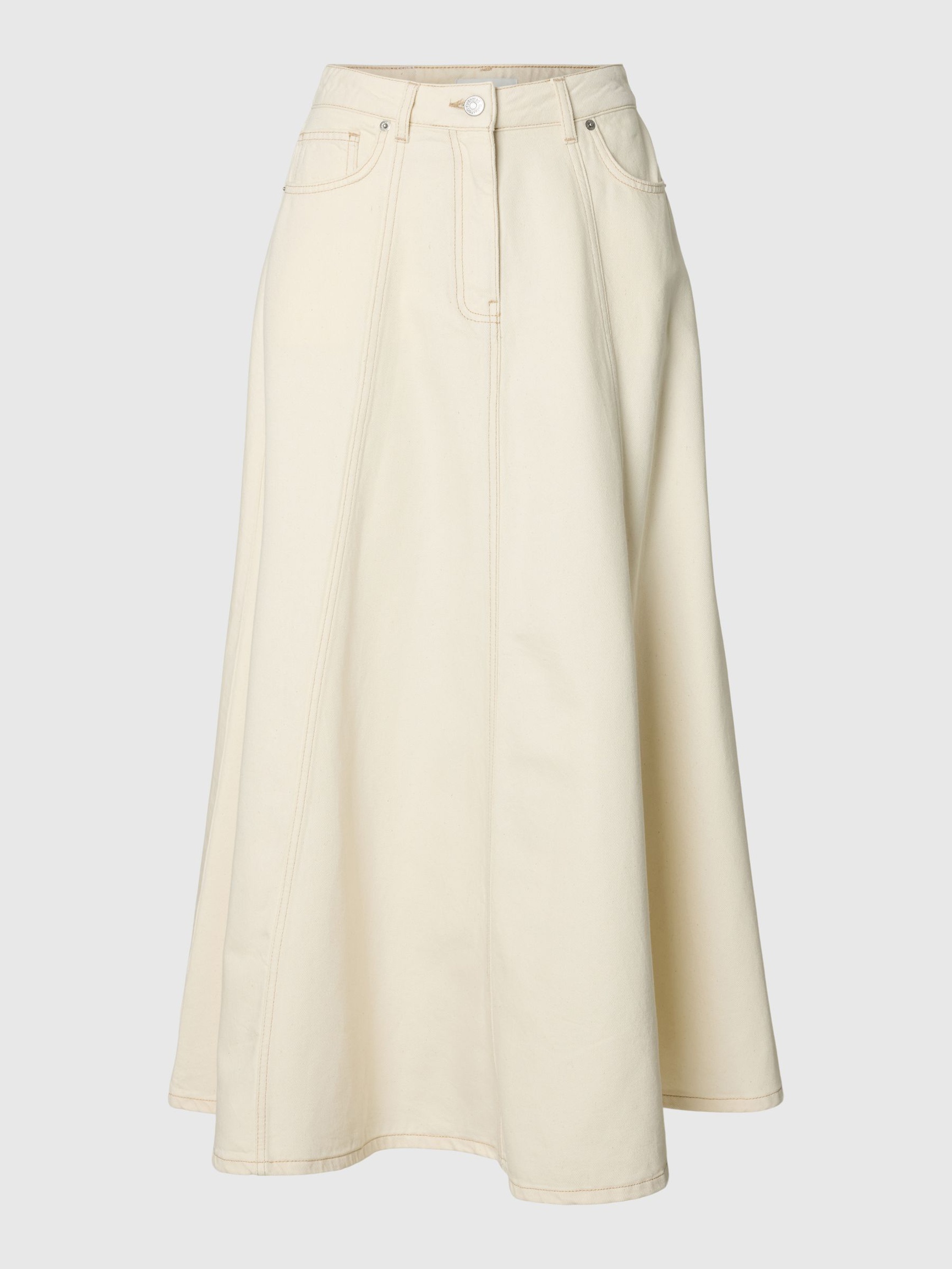 DENIM MAXI SKIRT, Egret, highres