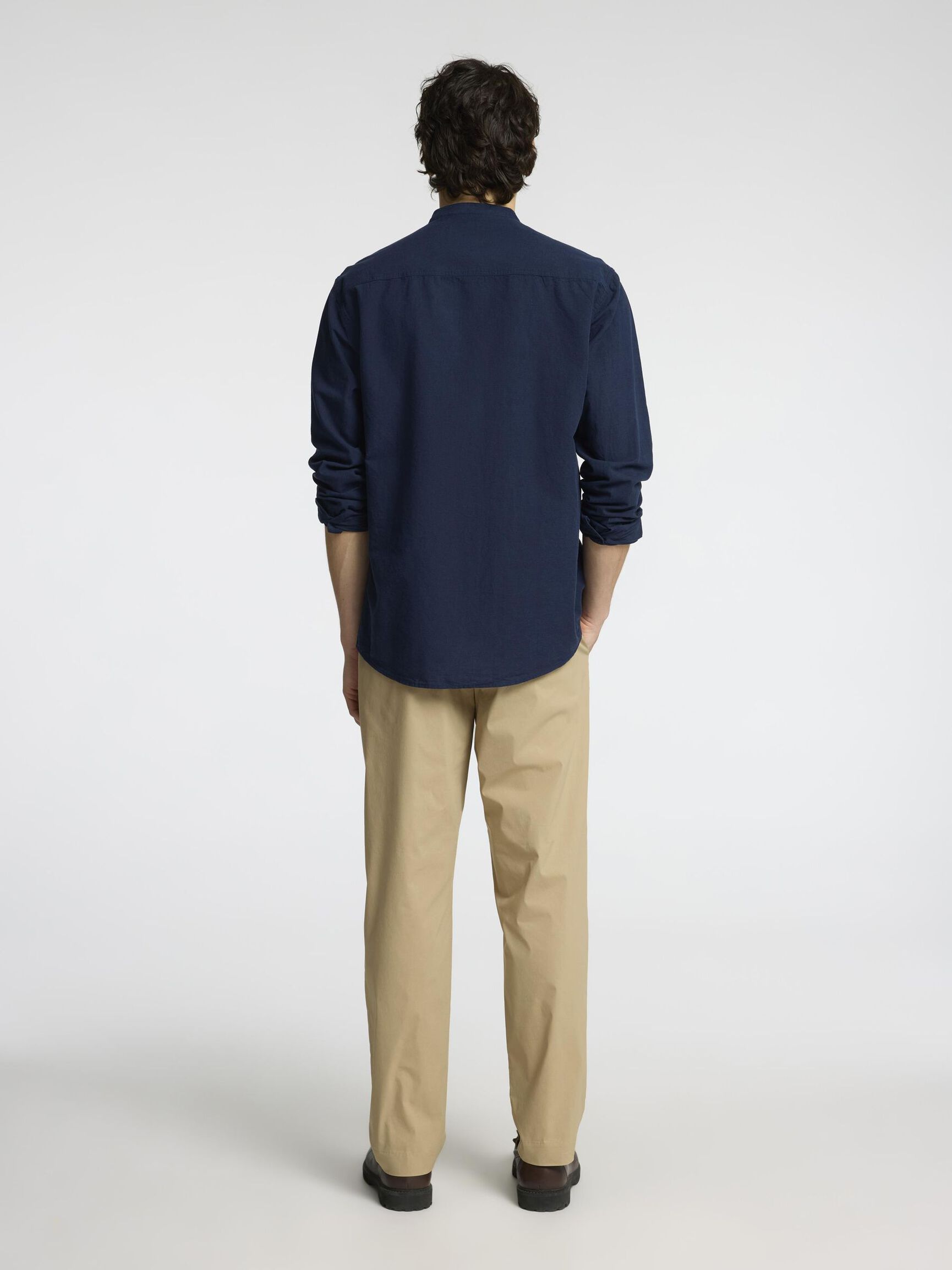 LONG-SLEEVED LINEN BLEND SHIRT, Sky Captain, highres