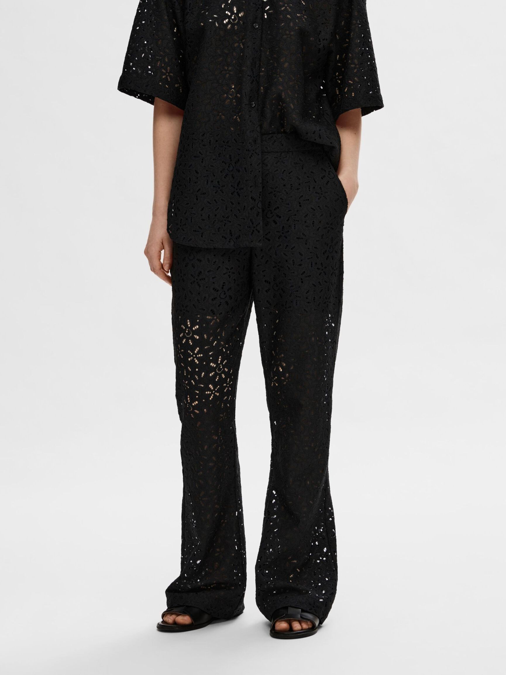 LACE TROUSERS, Black, highres