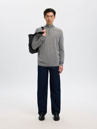 100% MERINO WOOL HALF-ZIP JUMPER, Medium Grey Melange, highres