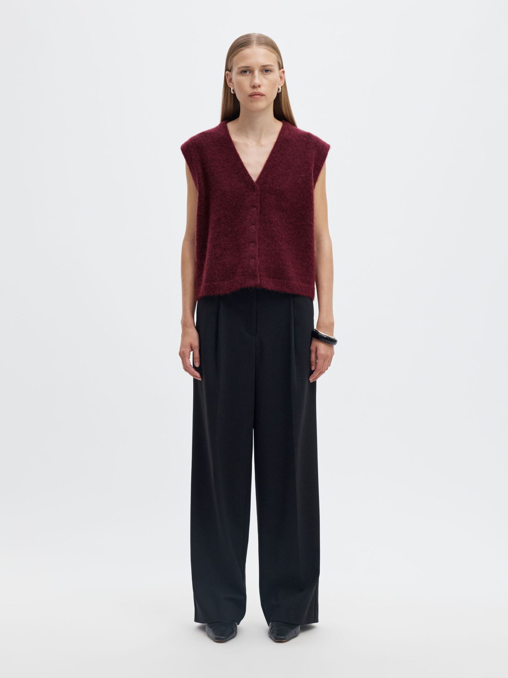 WOOL BLEND KNITTED VEST, Tawny Port, highres