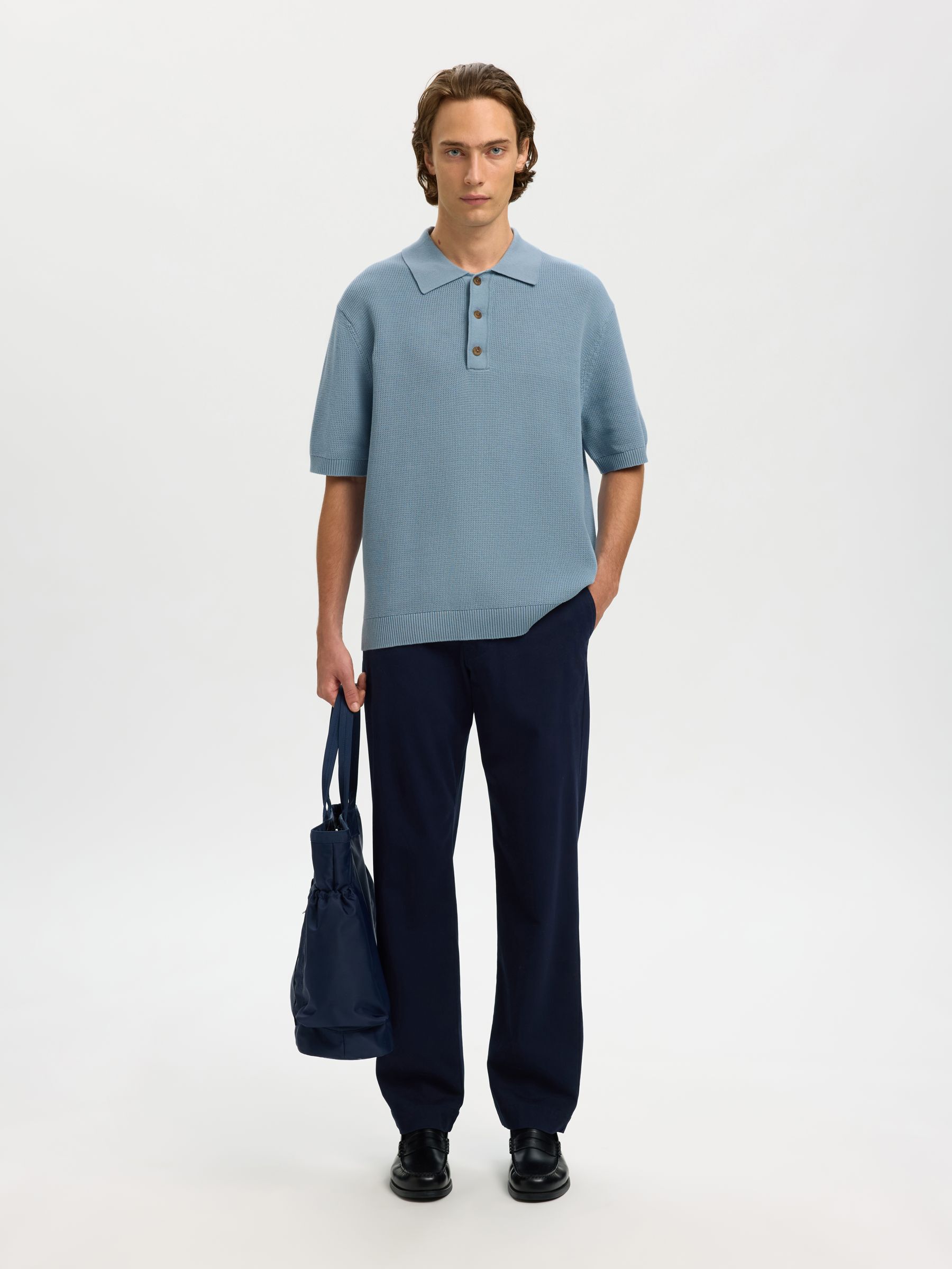 COUPE DÉCONTRACTÉE POLO EN MAILLE, Dusty Blue, highres