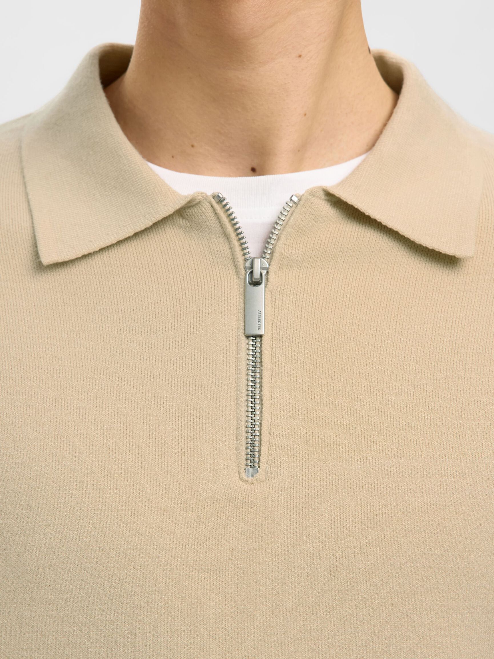 HALF-ZIP PULLOVER, Oatmeal, highres