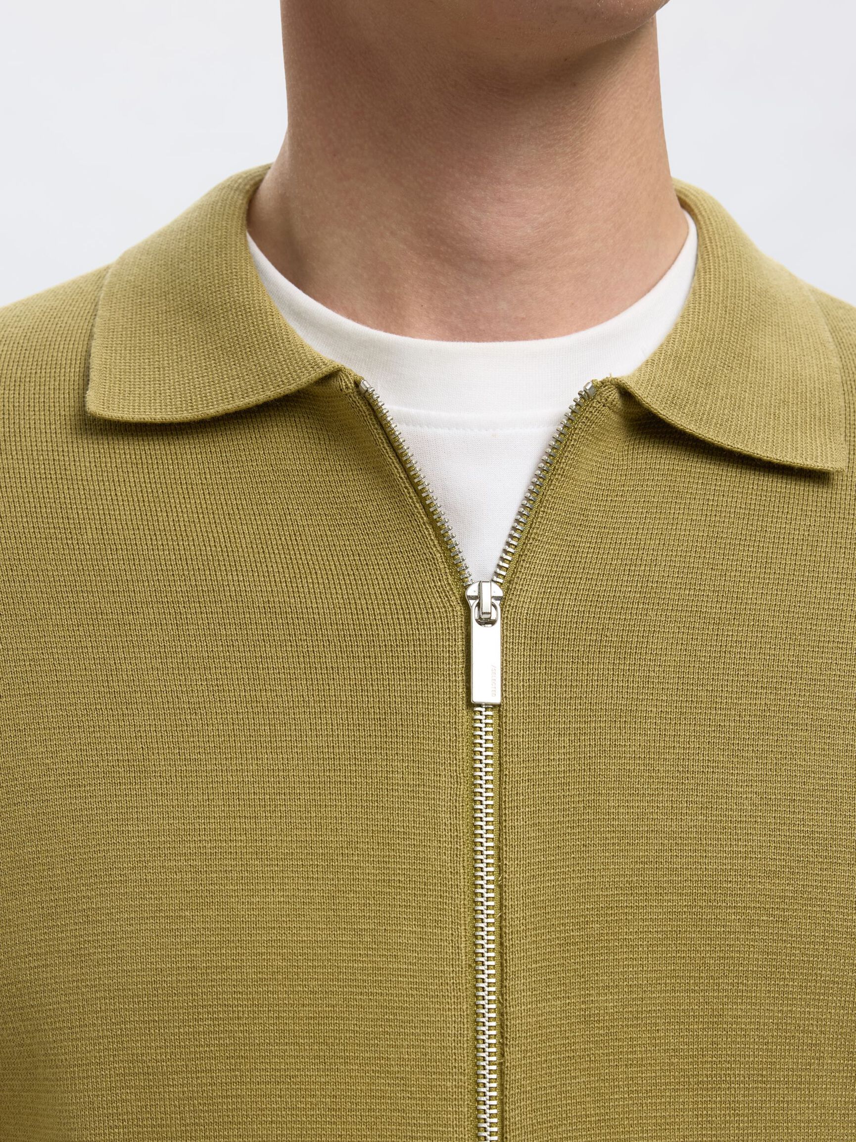 COTTON BLEND ZIP-FRONT CARDIGAN, Dried Herb, highres
