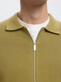 COTTON BLEND ZIP-FRONT CARDIGAN, Dried Herb, highres
