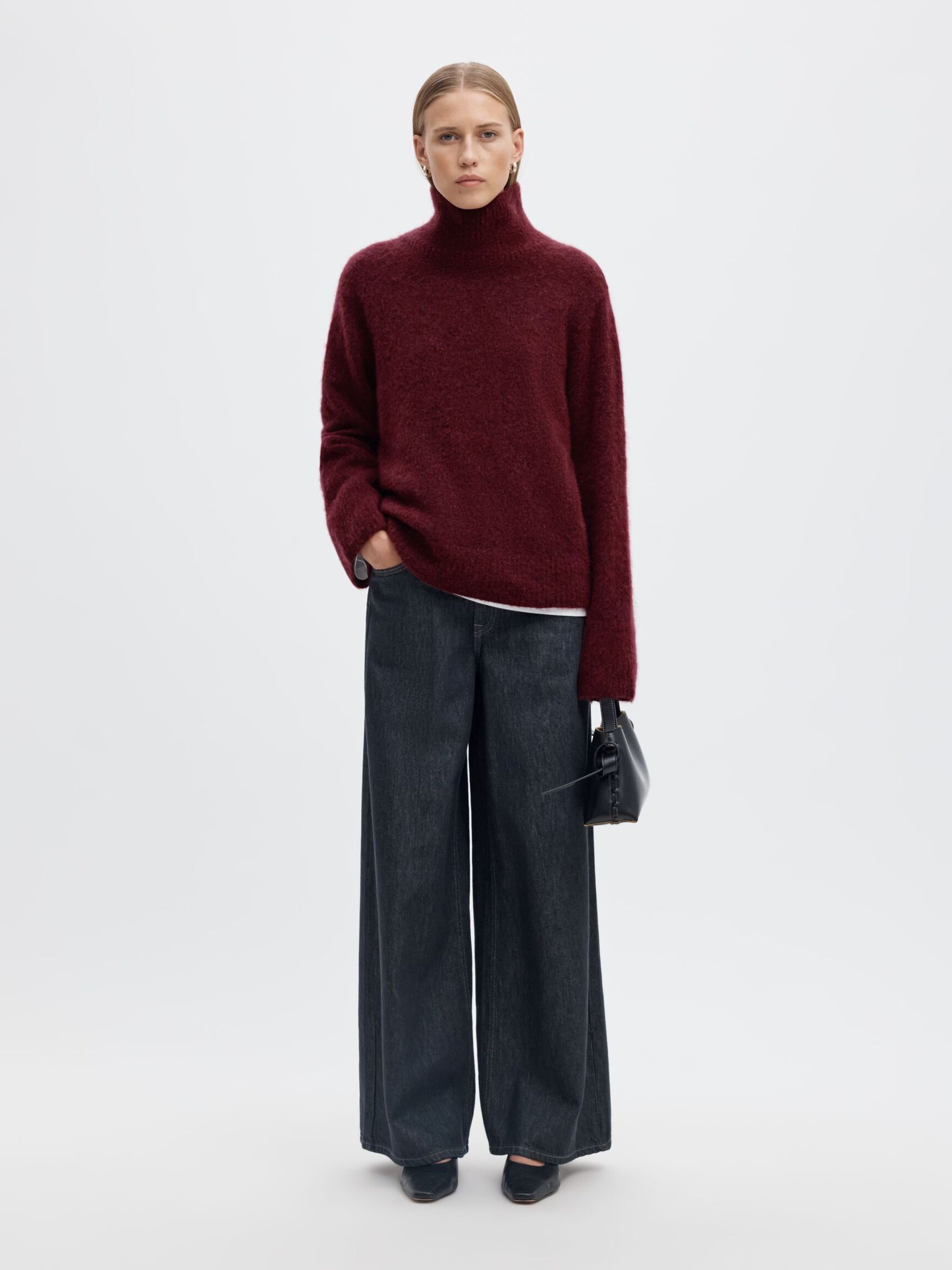 WOOL BLEND HIGH-NECK JUMPER, Tawny Port, highres