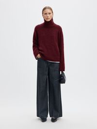 WOOL BLEND HIGH-NECK JUMPER, Tawny Port, highres