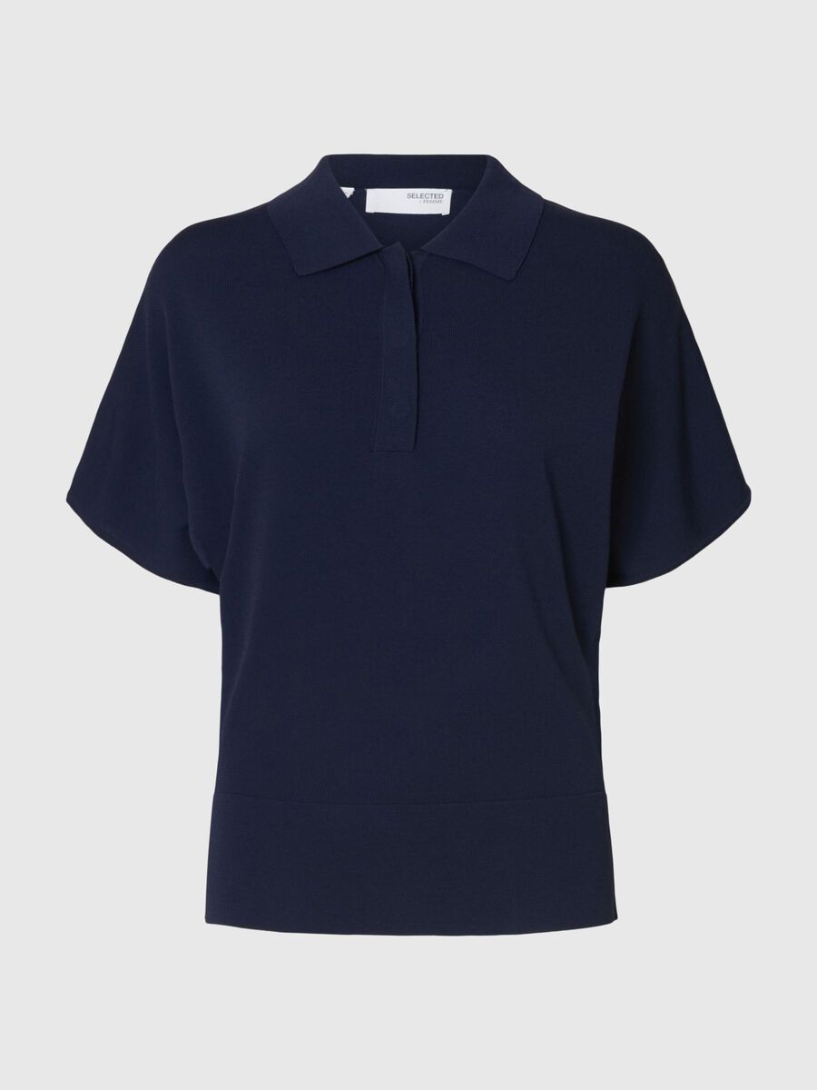 Selected SHORT SLEEVED KNITTED POLO SHIRT, Outer Space, highres - 16099120_OuterSpace_001.jpg