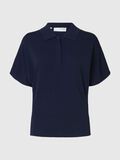Selected SHORT SLEEVED KNITTED POLO SHIRT, Outer Space, highres - 16099120_OuterSpace_001.jpg