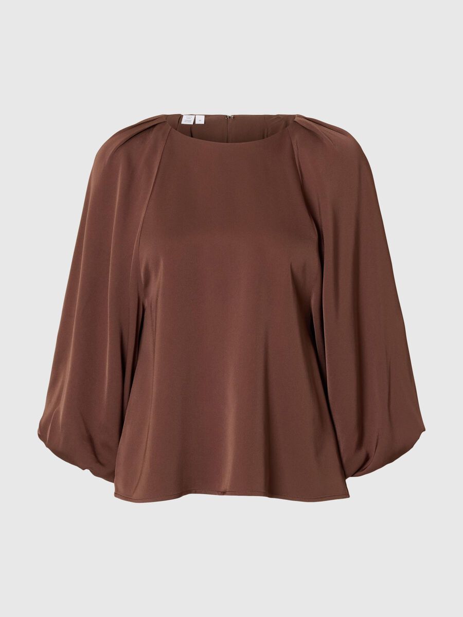 Selected SATIN BLUSE MIT 3/4 ÄRMELN, Chestnut, highres - 16099172_Chestnut_001.jpg