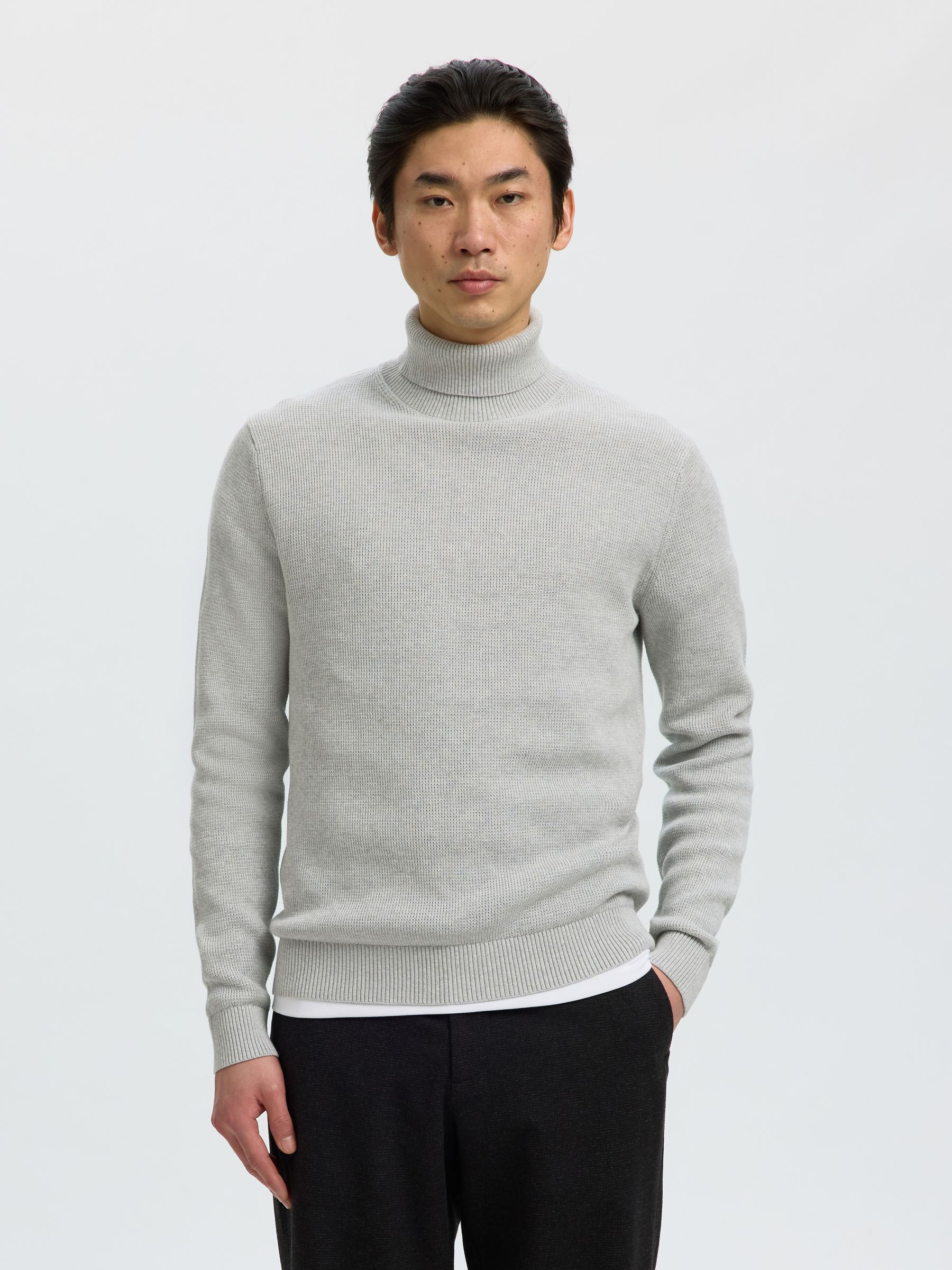 BAUMWOLL ROLLKRAGENPULLOVER, Light Grey Melange, highres