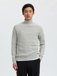 BAUMWOLL ROLLKRAGENPULLOVER, Light Grey Melange, highres