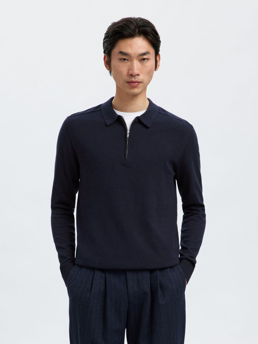 Selected EN MAILLE POLO À MANCHES LONGUES, Navy Blazer, highres - 16094271_NavyBlazer_1113639_003.jpg
