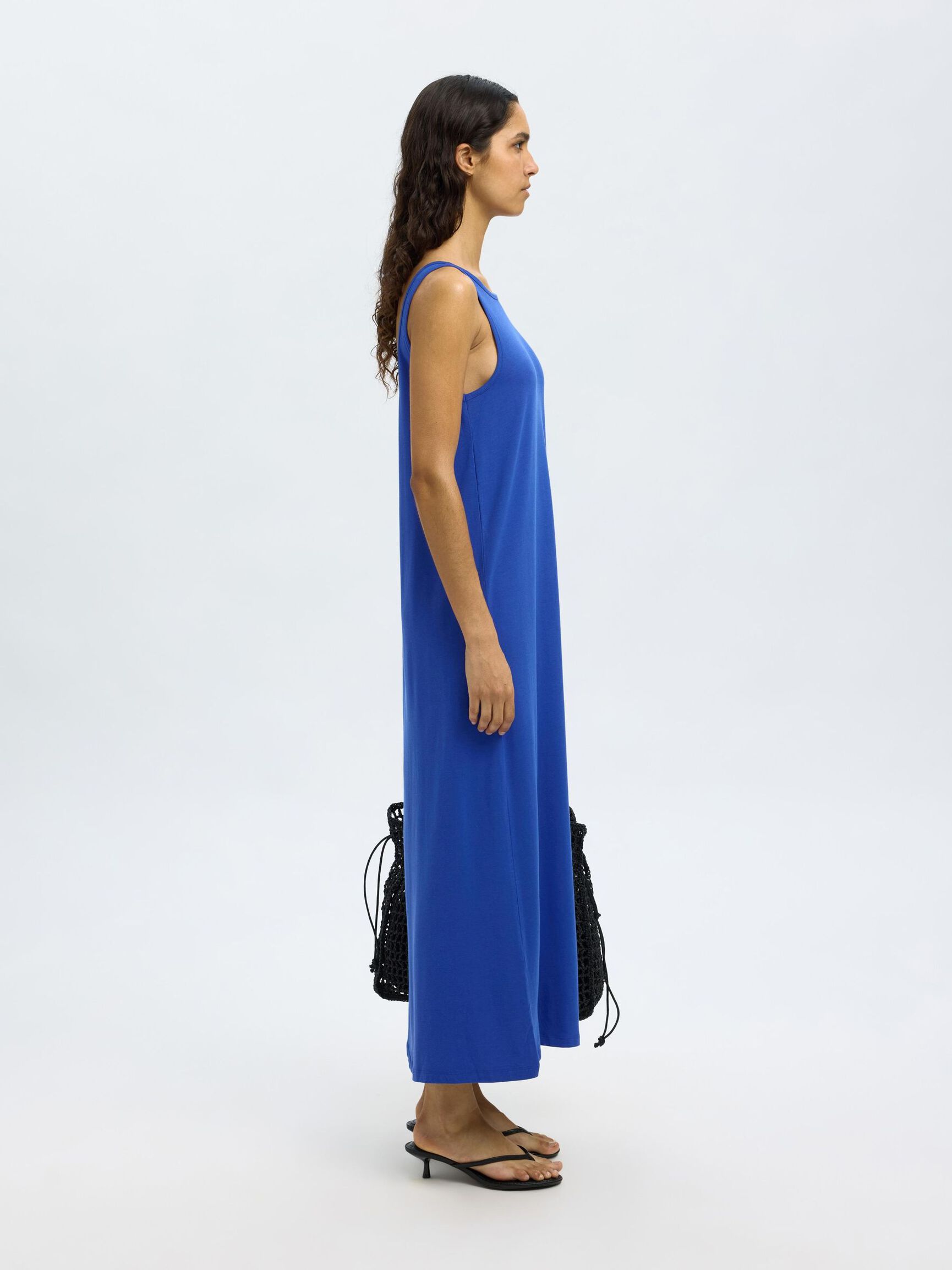 COTTON BLEND SLEEVELESS MAXI DRESS, Dazzling Blue, highres