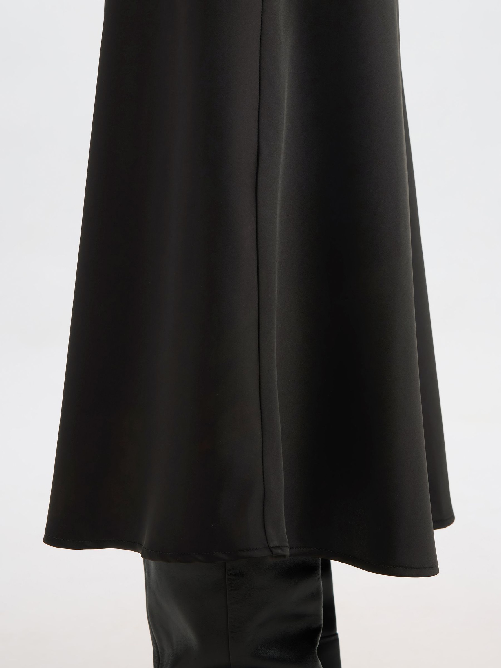 SATIN MIDI SKIRT, Black, highres