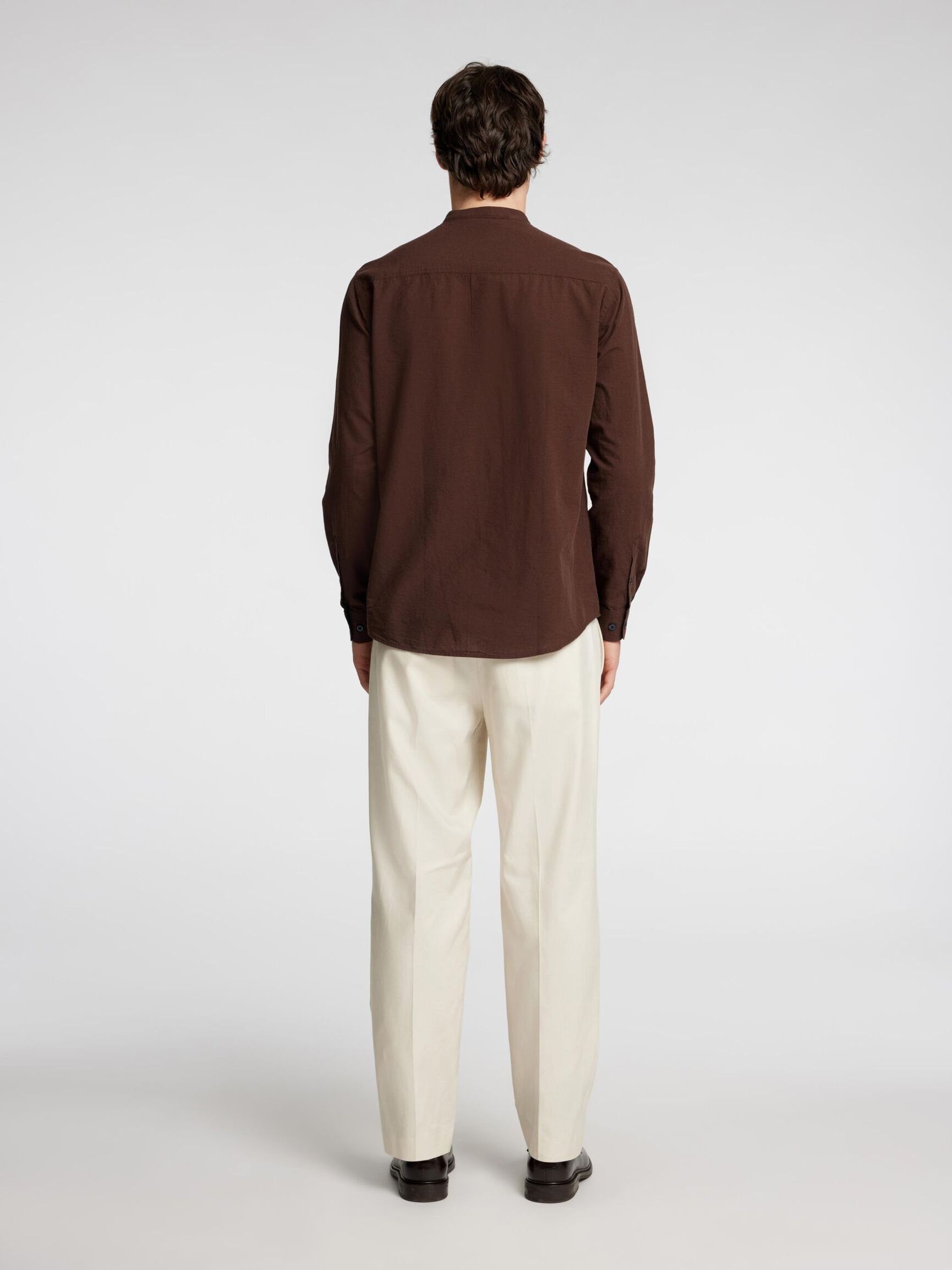 LONG-SLEEVED LINEN BLEND SHIRT, Coffee Bean, highres