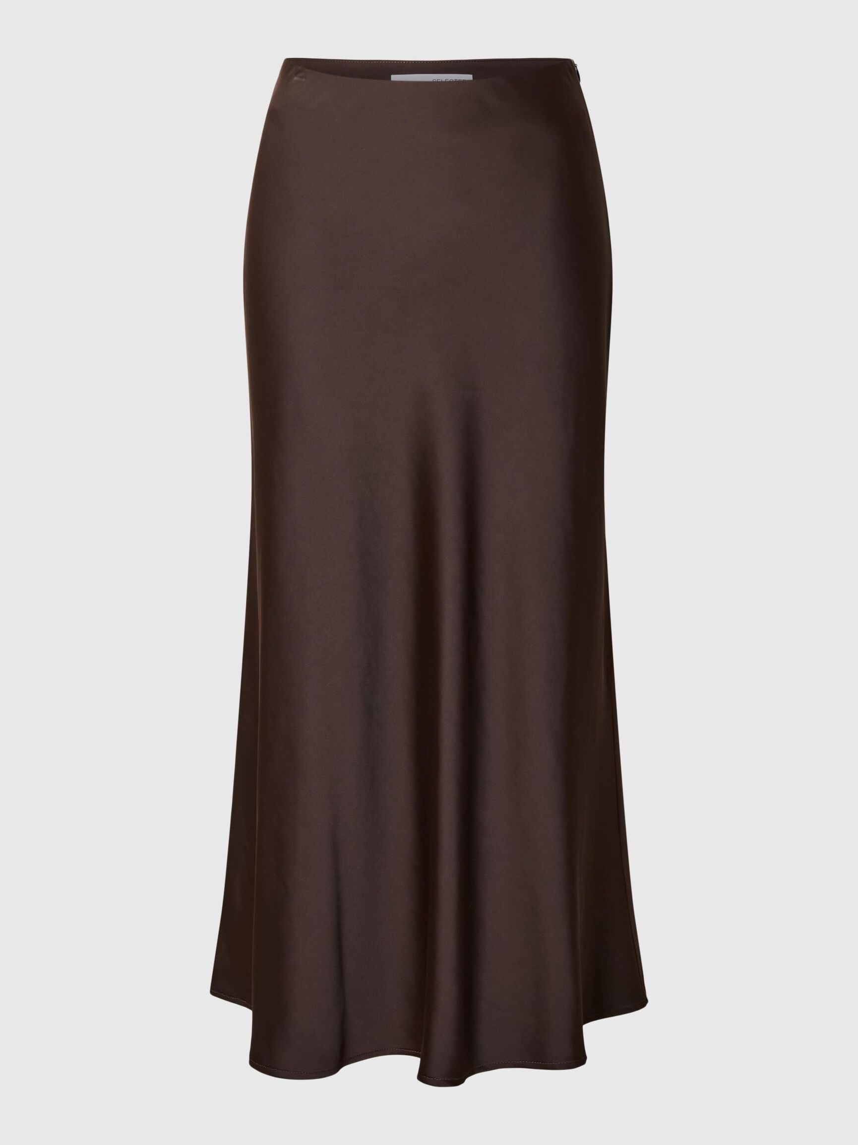 SATIJN MIDDELLANGE ROK, Coffee Bean, highres
