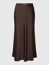 SATIJN MIDDELLANGE ROK, Coffee Bean, highres