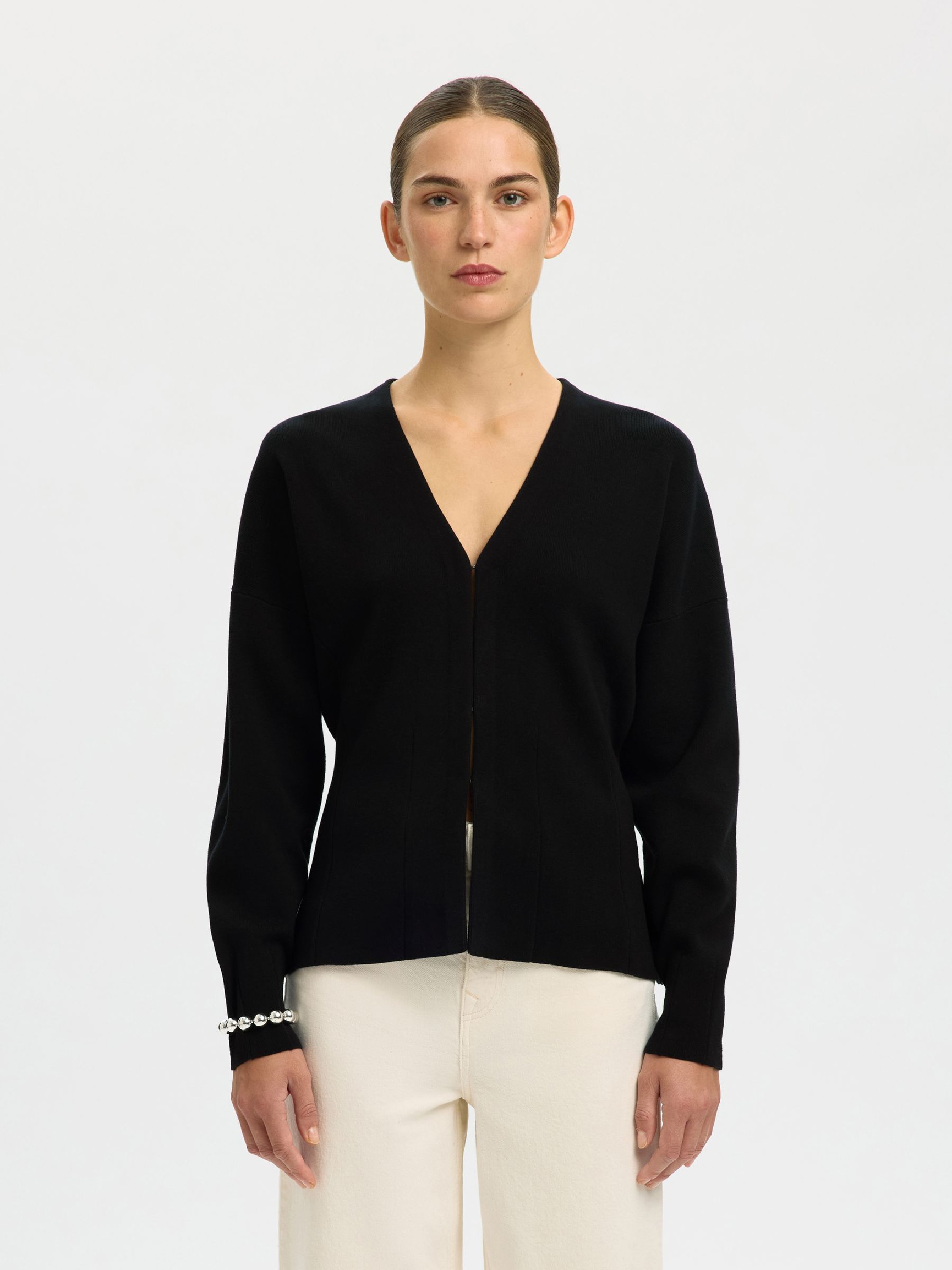 COTTON CARDIGAN, Black, highres