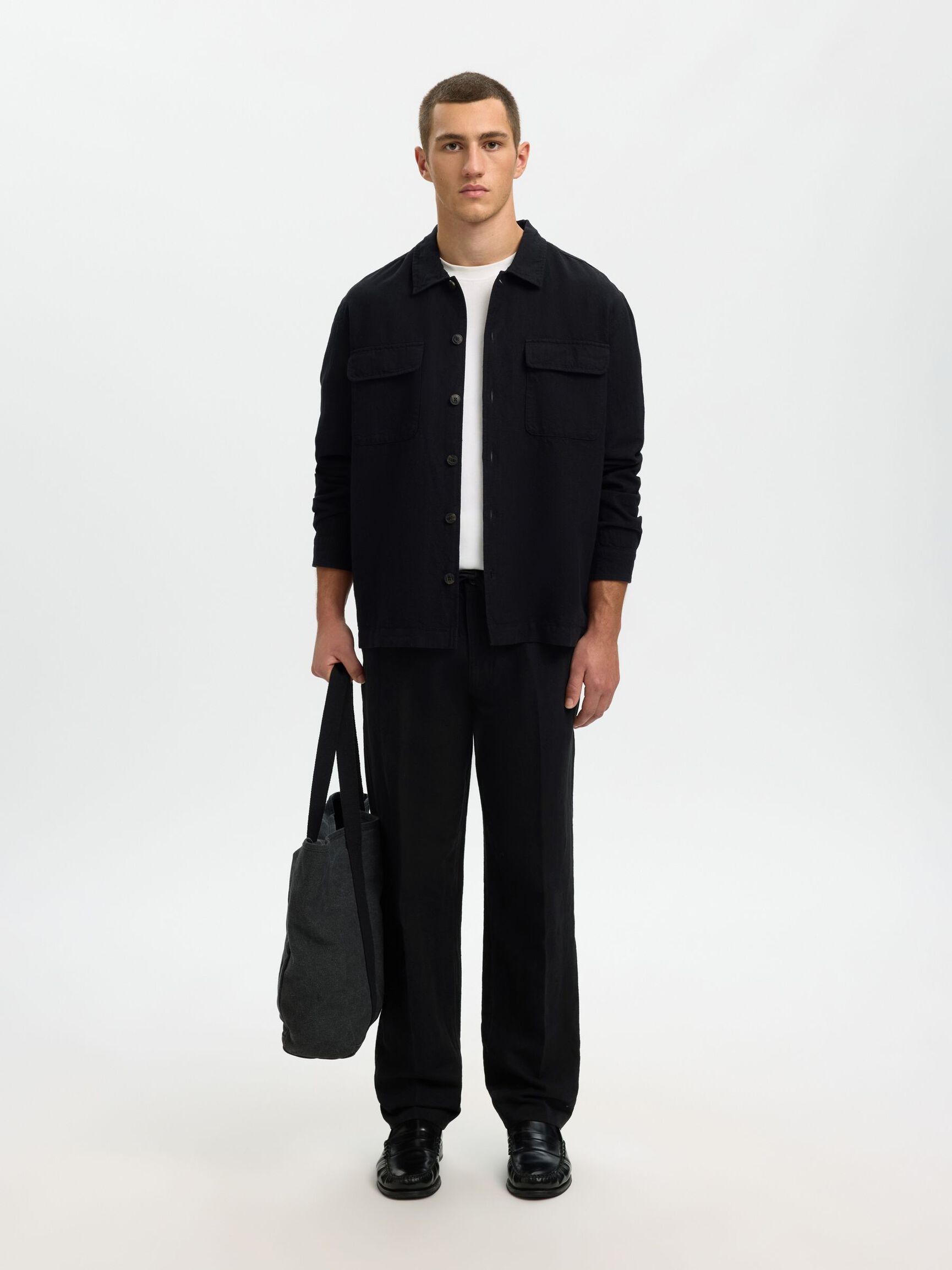 196 STRAIGHT FIT BUKSER I HØRBLANDING, Black, highres