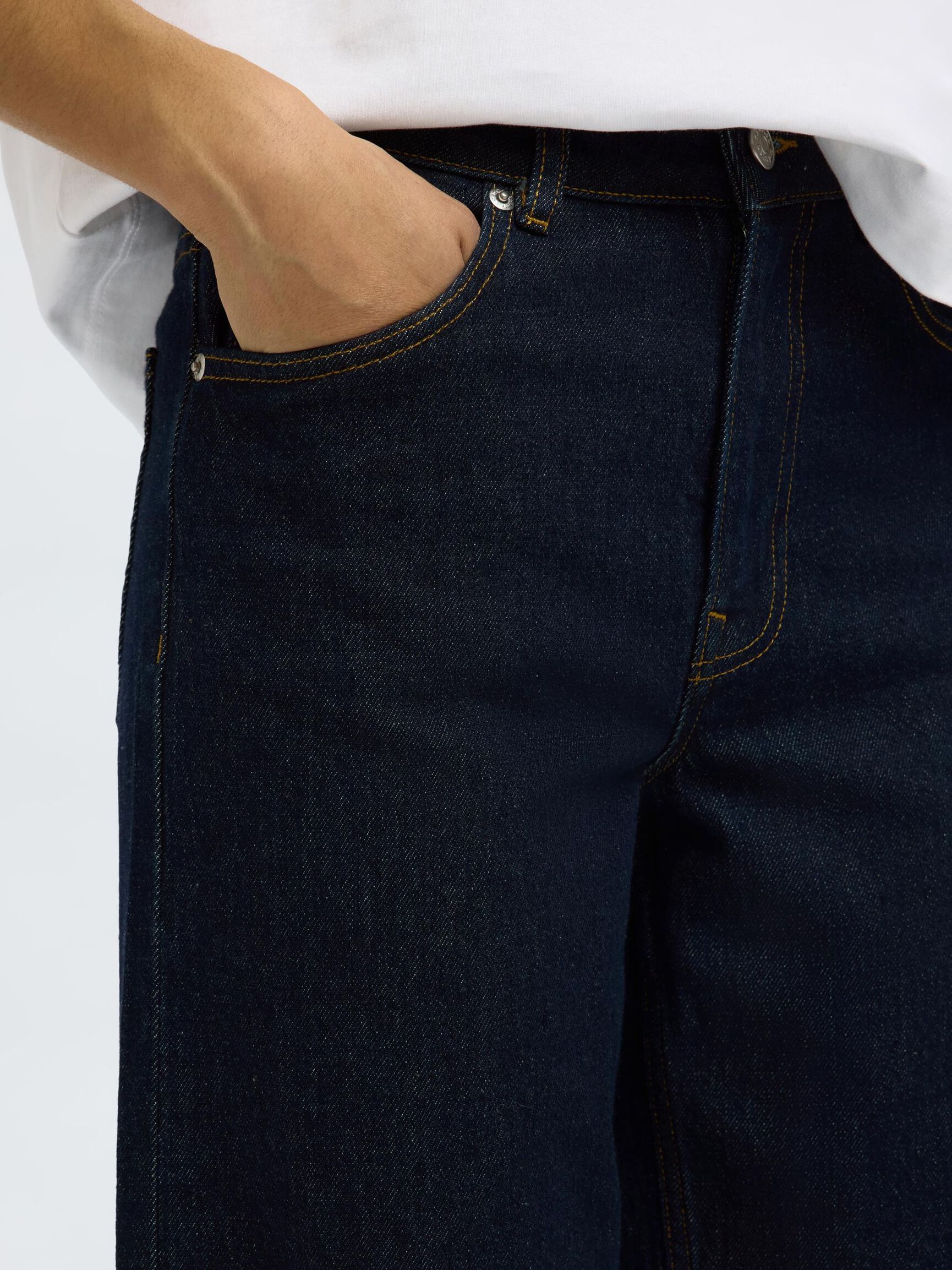 HIGH WAIST WIDE LEG JEANS, Dark Blue Denim, highres
