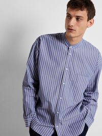 BANDED COLLAR SHIRT, Navy Blazer, highres