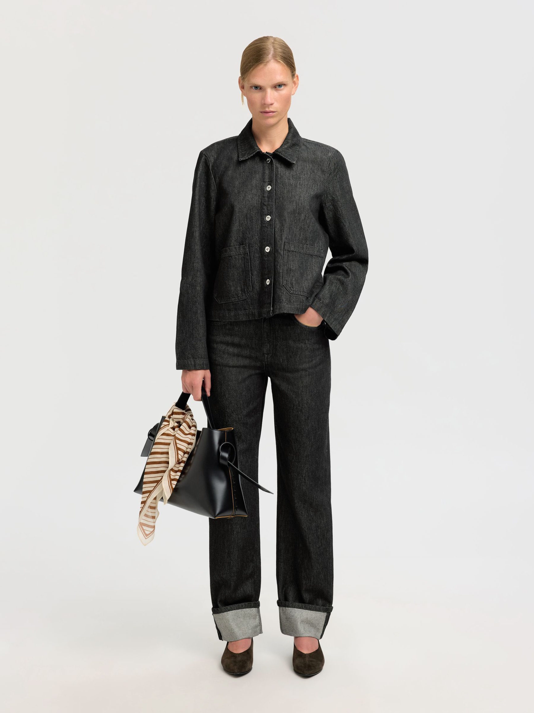 DARK WASH SPIJKERBLOUSE, Black Denim, highres