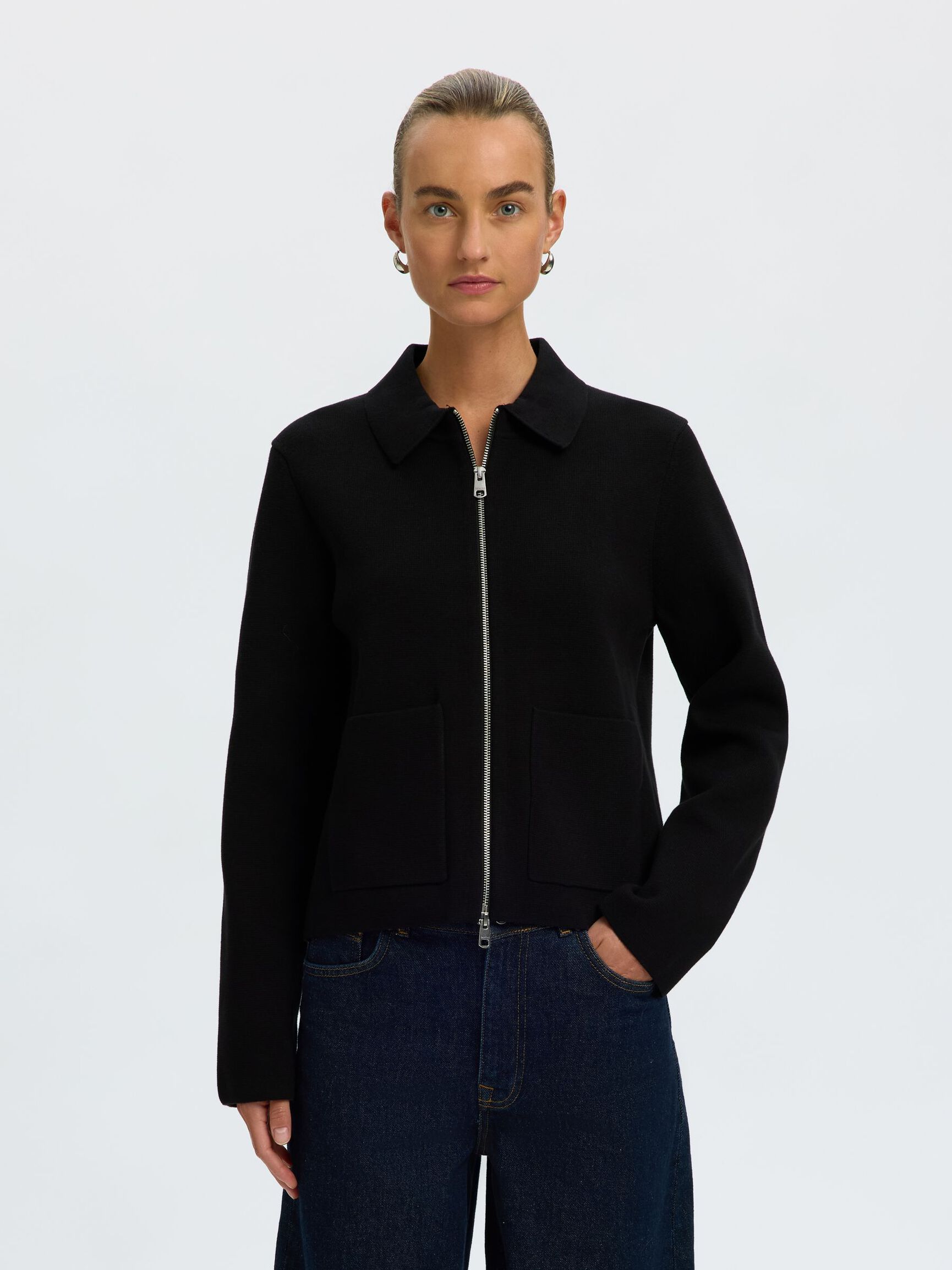 COTTON BLEND CARDIGAN, Black, highres