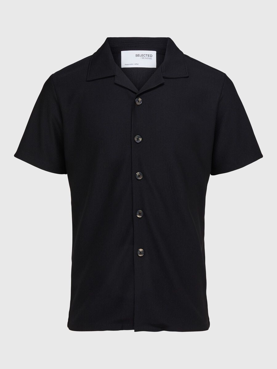 Product tile image - RIBBED CUBAN COLLAR SHORT SLEEVED SHIRT, Black | 16090778_Black