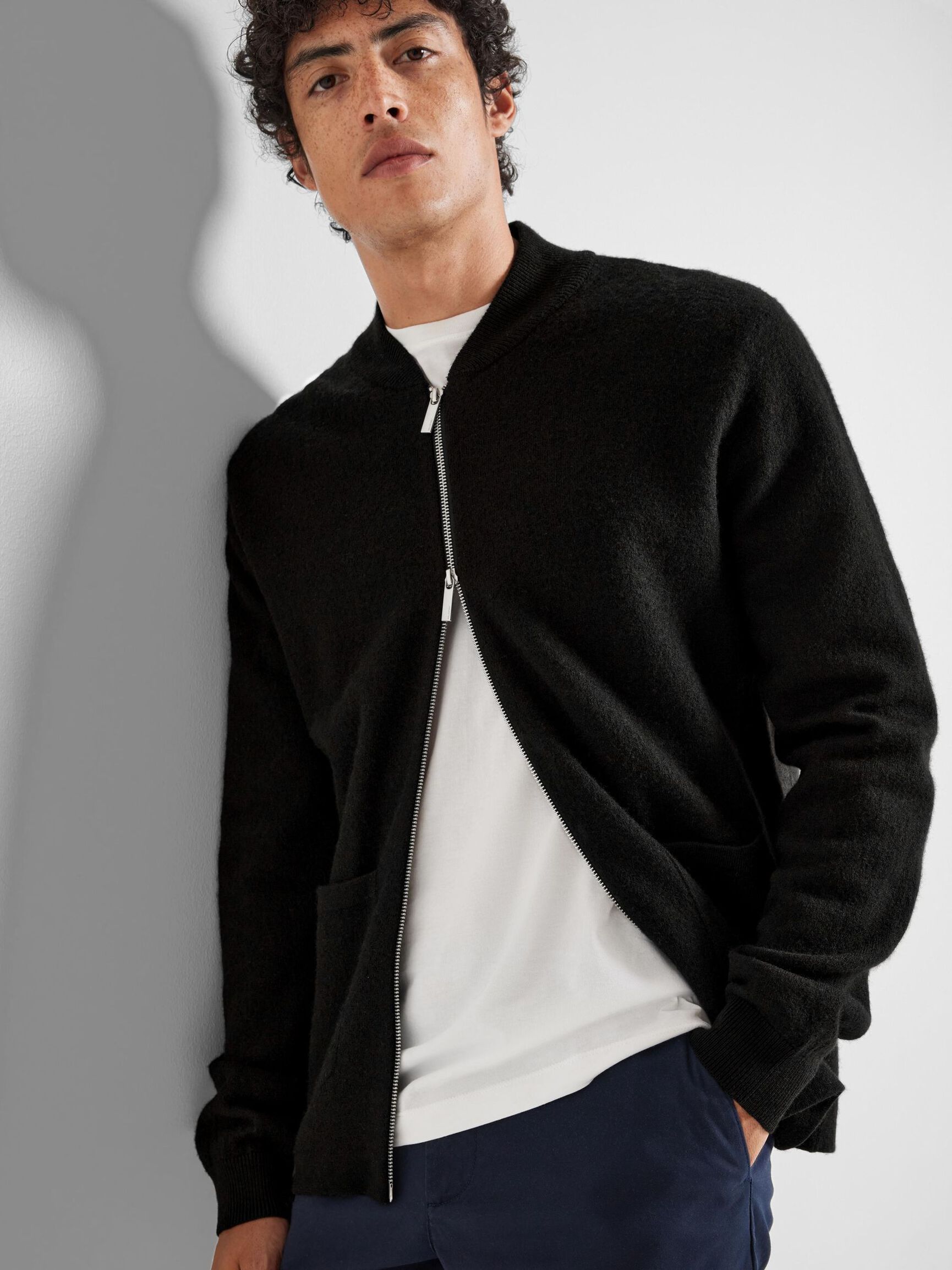 MERINOWOLL STRICKJACKE, Black, highres
