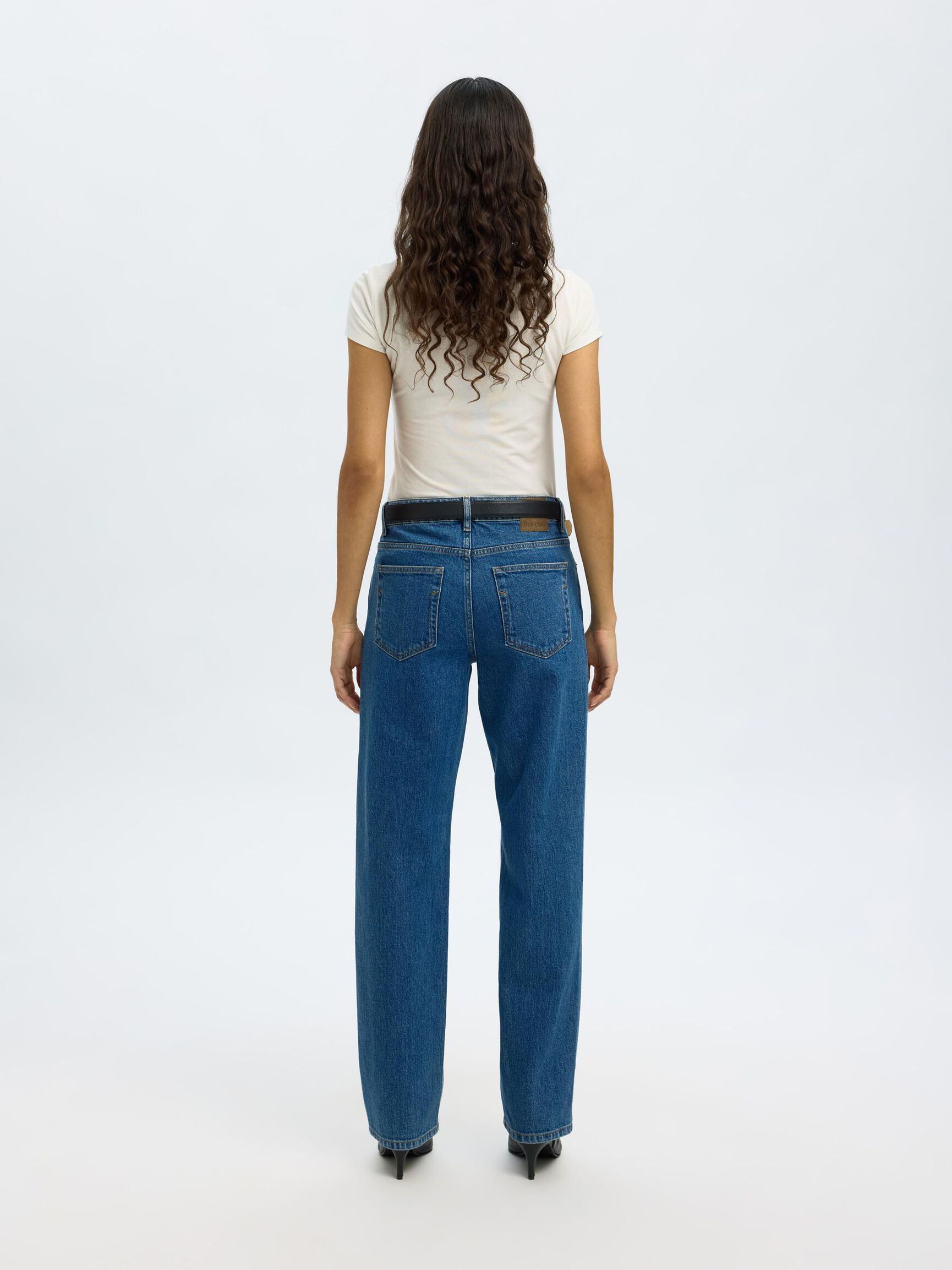 MID WAIST STRAIGHT FIT JEANS, Medium Blue Denim, highres